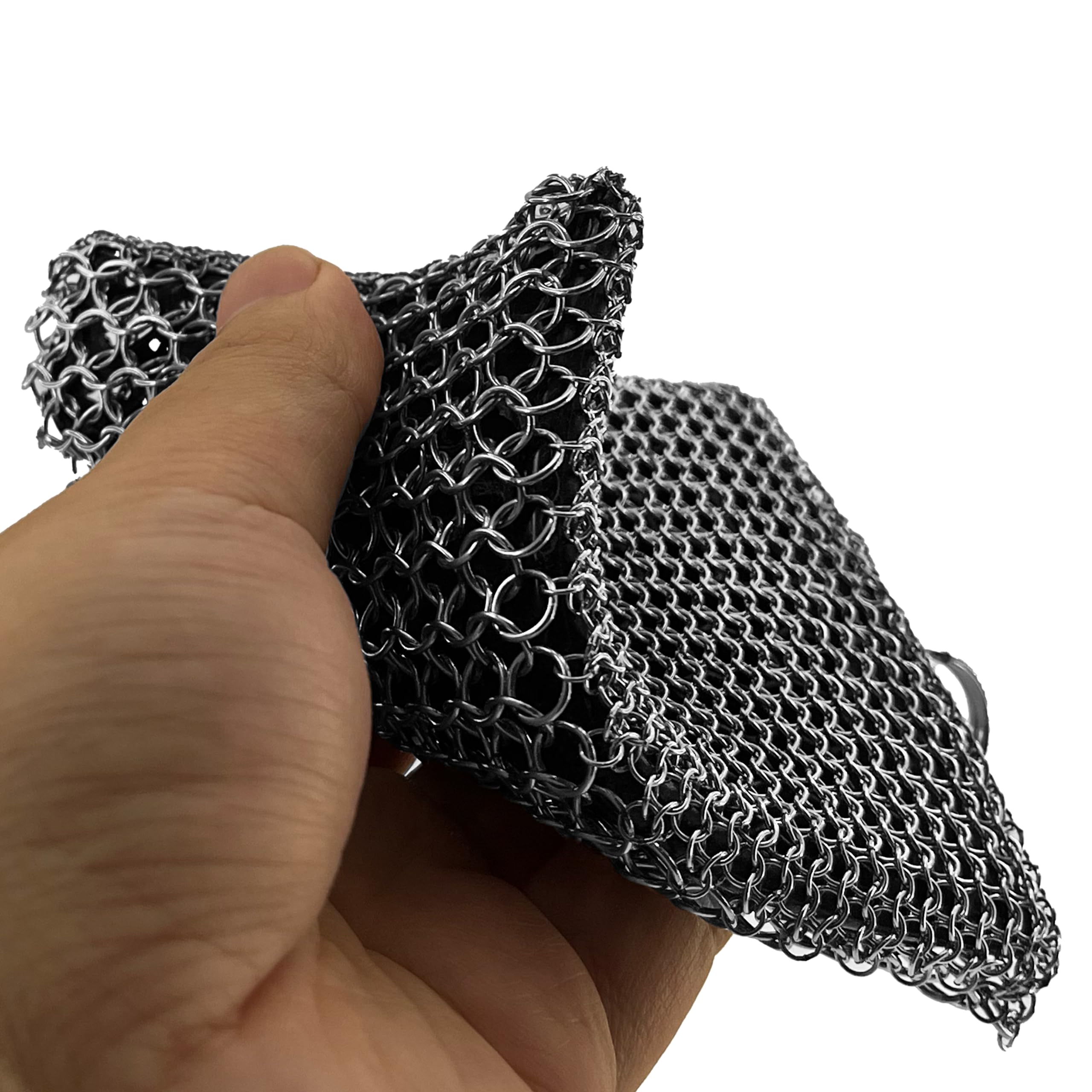 316 Stainless Steel Chainmail Scrubber for Cast Iron Skillets & Cookware - Fine Ring Design with Built-in Silicone - Heavy Duty BBQ Grill & Plate Cleaner - Perfect for Seasoning & Maintaining Cast Iron Pans (2-in-1 Standard Size)
