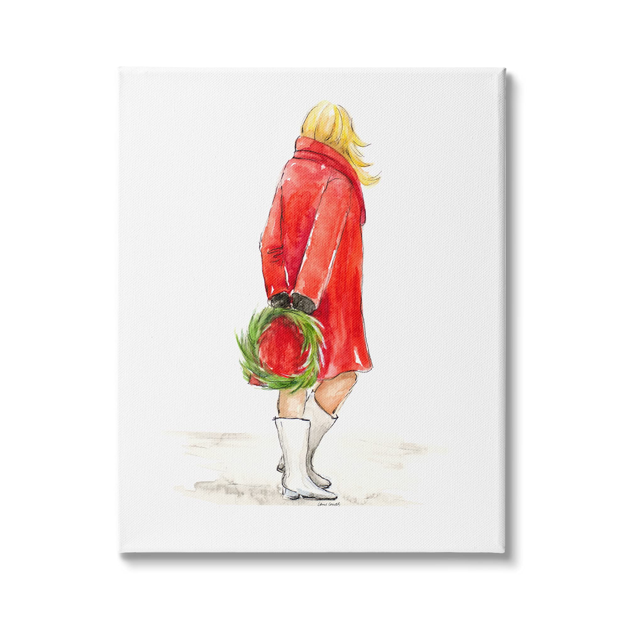 Stupell Industries Glam Fashion Red Jacket Christmas Woman with Wreath Canvas Wall Art - 36