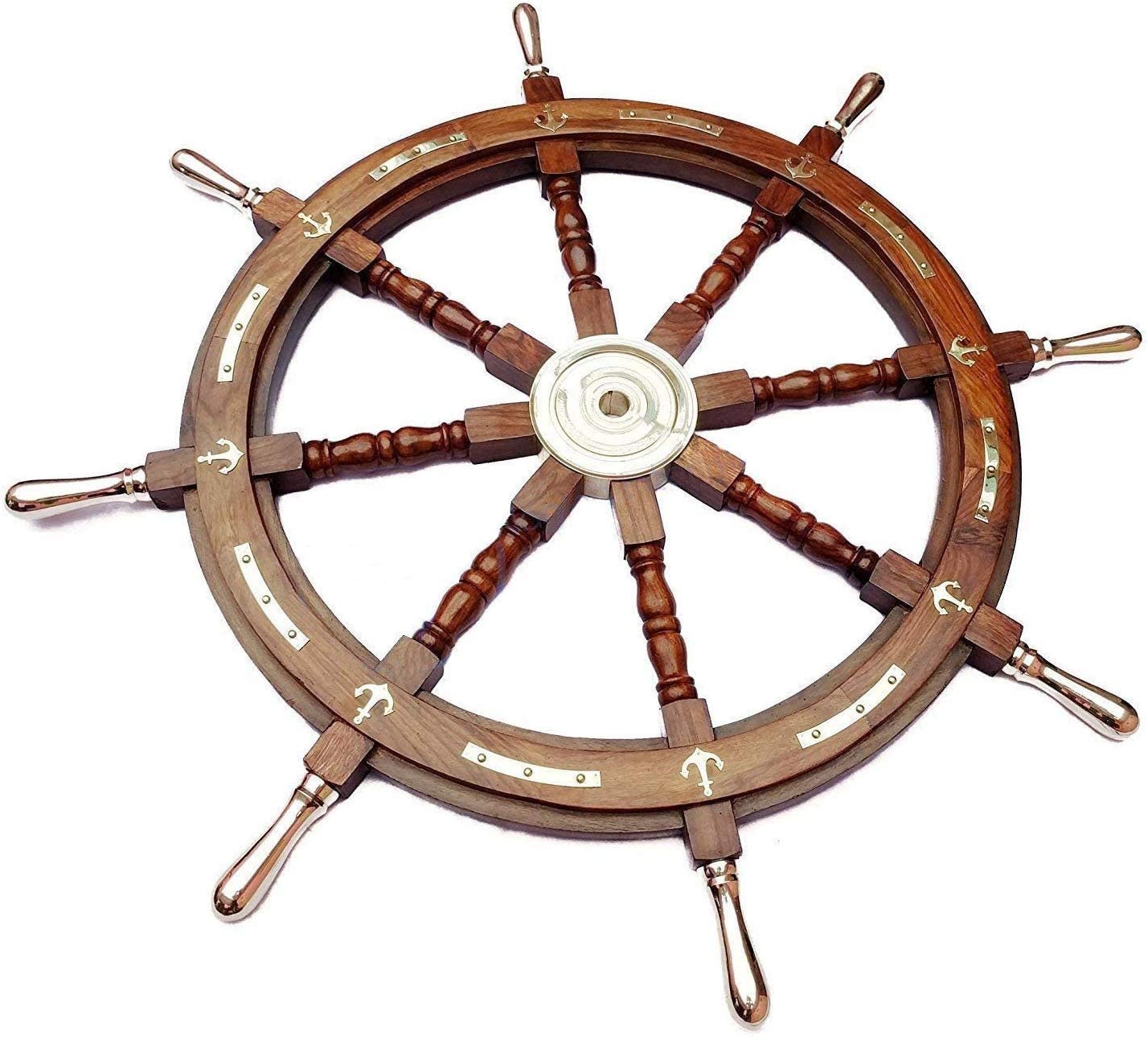 30 Inch Nautical Wood & Brass Decorative Ship Wheel - Rustic Wall Hanging Ornament for Living Room, Office, or Marine-Themed Decor | Perfect for Coastal Home Decor, Beach House Accents, and Captain's Quarters Style