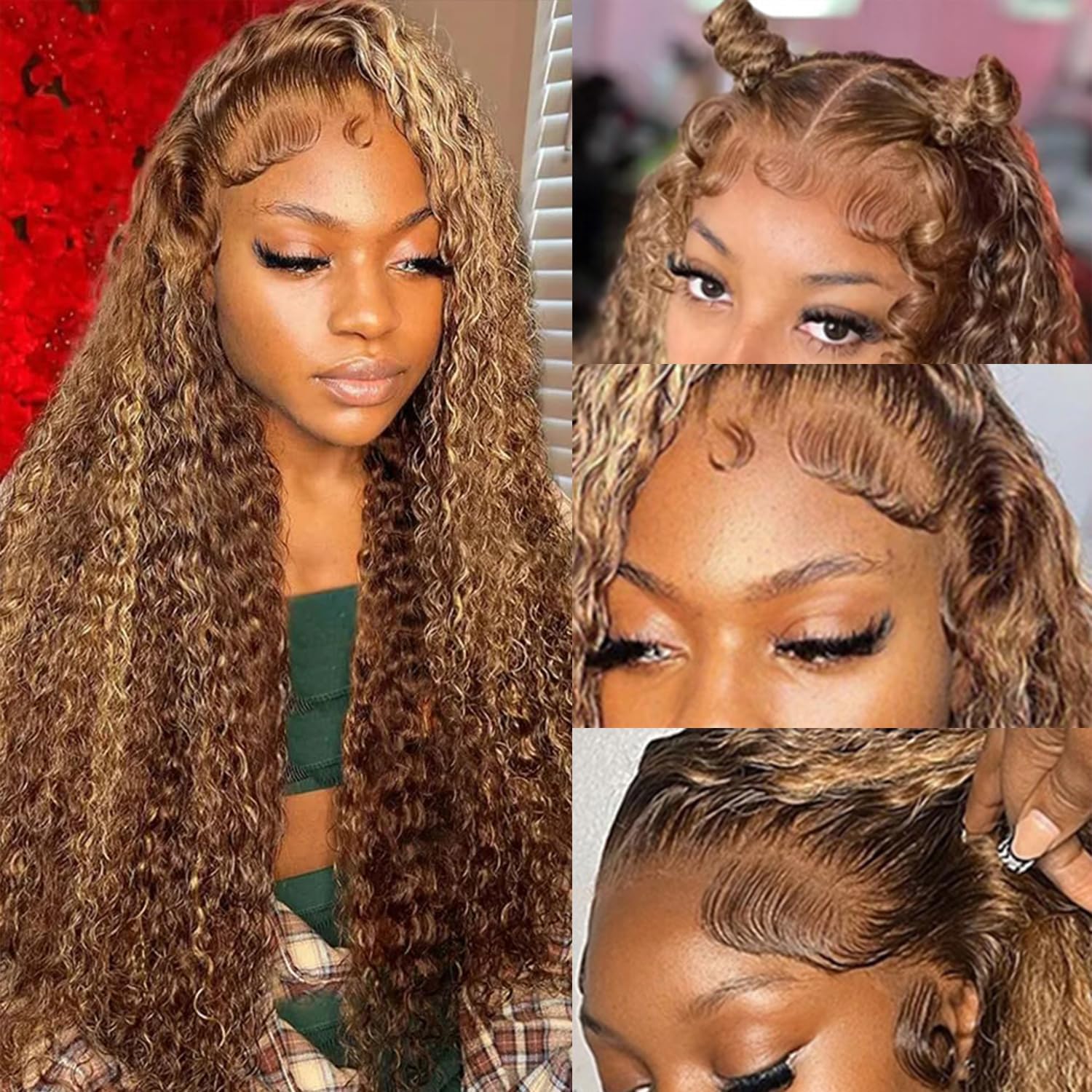26 Inch 13x6 Ombre Deep Wave Human Hair Lace Front Wig - Pre Plucked #4/27 Honey Blonde Glueless Water Wave Lace Frontal Wig with Baby Hair for Women | Perfect for Daily Wear, Parties, Cosplay & Special Occasions