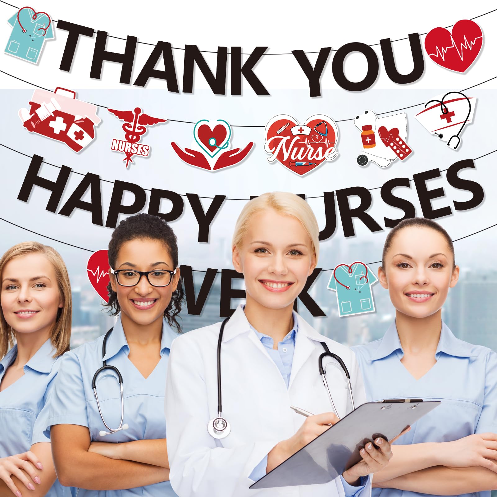Nurses Week Banner Decorations - Happy Nurses Week & Thank You Banner for National Nurses Day - Perfect for Hospital Celebrations, Nurse Appreciation Parties & Healthcare Worker Events
