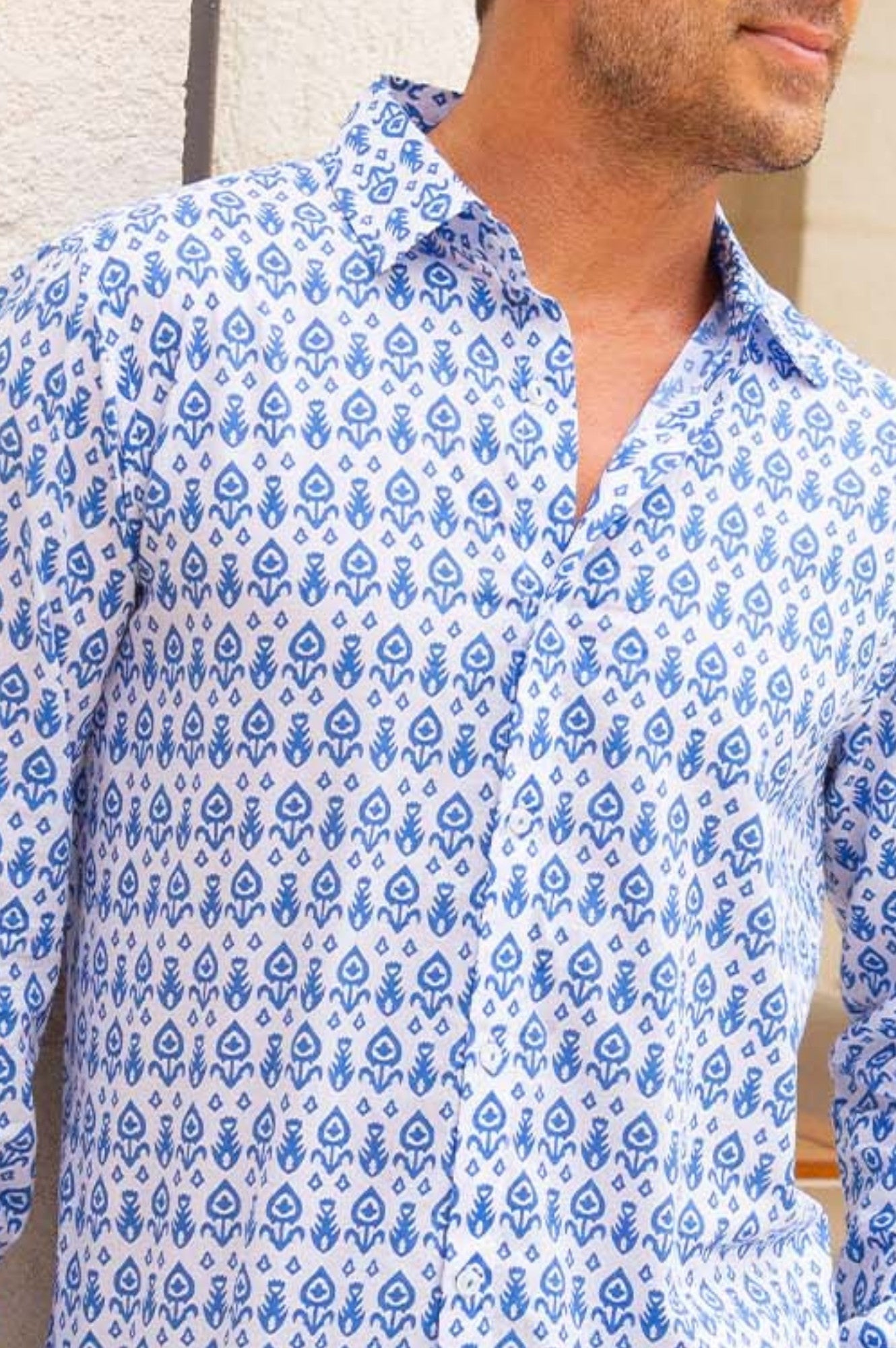 Organic Cotton Men's Shirt - Breathable Casual Tee in Tear Drop White/Blue | Perfect for Everyday Wear, Office & Outdoor Activities