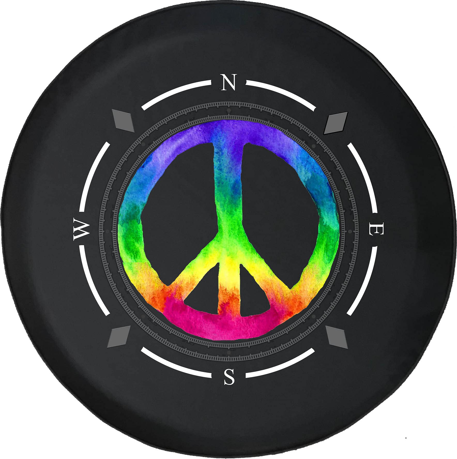 American Unlimited Spare Tire Cover with Compass, Love & Peace Sign - Hippie Style Wheel Covers for SUV, Trailer, RV Accessories - Durable & Waterproof for Road Trips & Outdoor Adventures