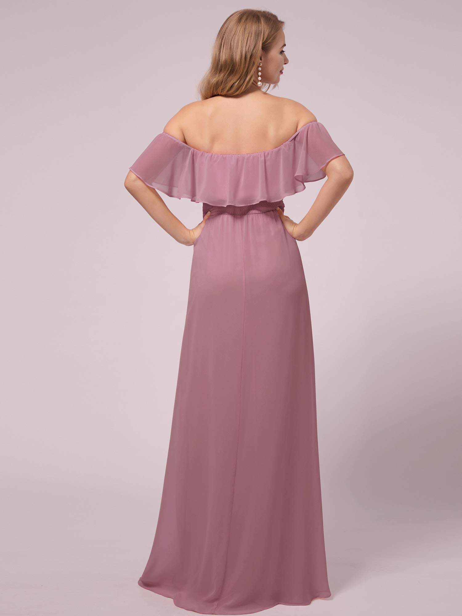 Ever-Pretty Women's Off-Shoulder Side Slit Long Chiffon Ruffle Maternity Dress for Pregnancy Party & Photography - Style 0969-EY | Elegant Formal Wear for Baby Shower, Bridesmaid & Special Occasions