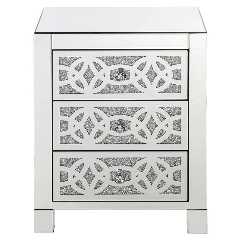 Acme Noralie Glass Accent Table with 3 Drawers - Mirrored Finish & Faux Diamond Decor - Perfect for Living Room, Bedroom or Entryway Decor