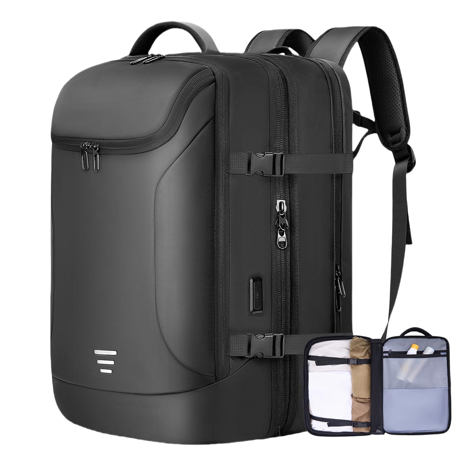 **50L Expandable Travel Backpack for Men - Water Resistant Carry-On Backpack with USB Charging Port & 17.3