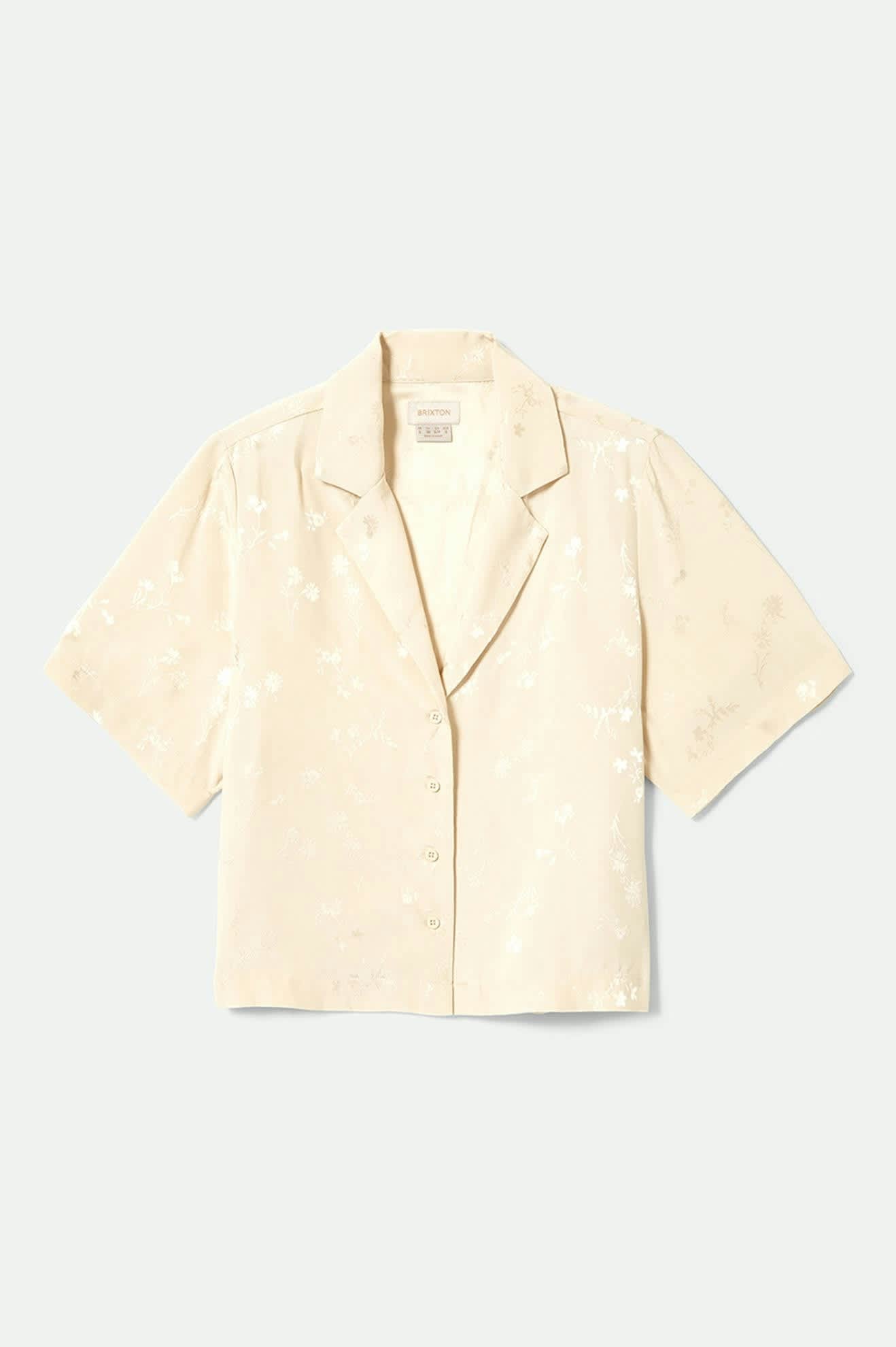 Silky Short Sleeve Jacquard Button Down Shirt - Whitecap Floral Jacquard Print for Women | Casual Summer Blouse for Work, Date & Outdoor Activities