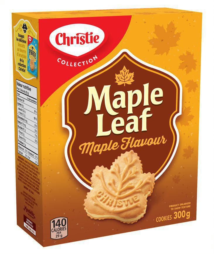 Christie Maple Leaf Maple Flavor Cookies 300g (10.6oz) - Pack of 12 - Imported from Canada - Perfect for Snacking, Gifts & Tea Time