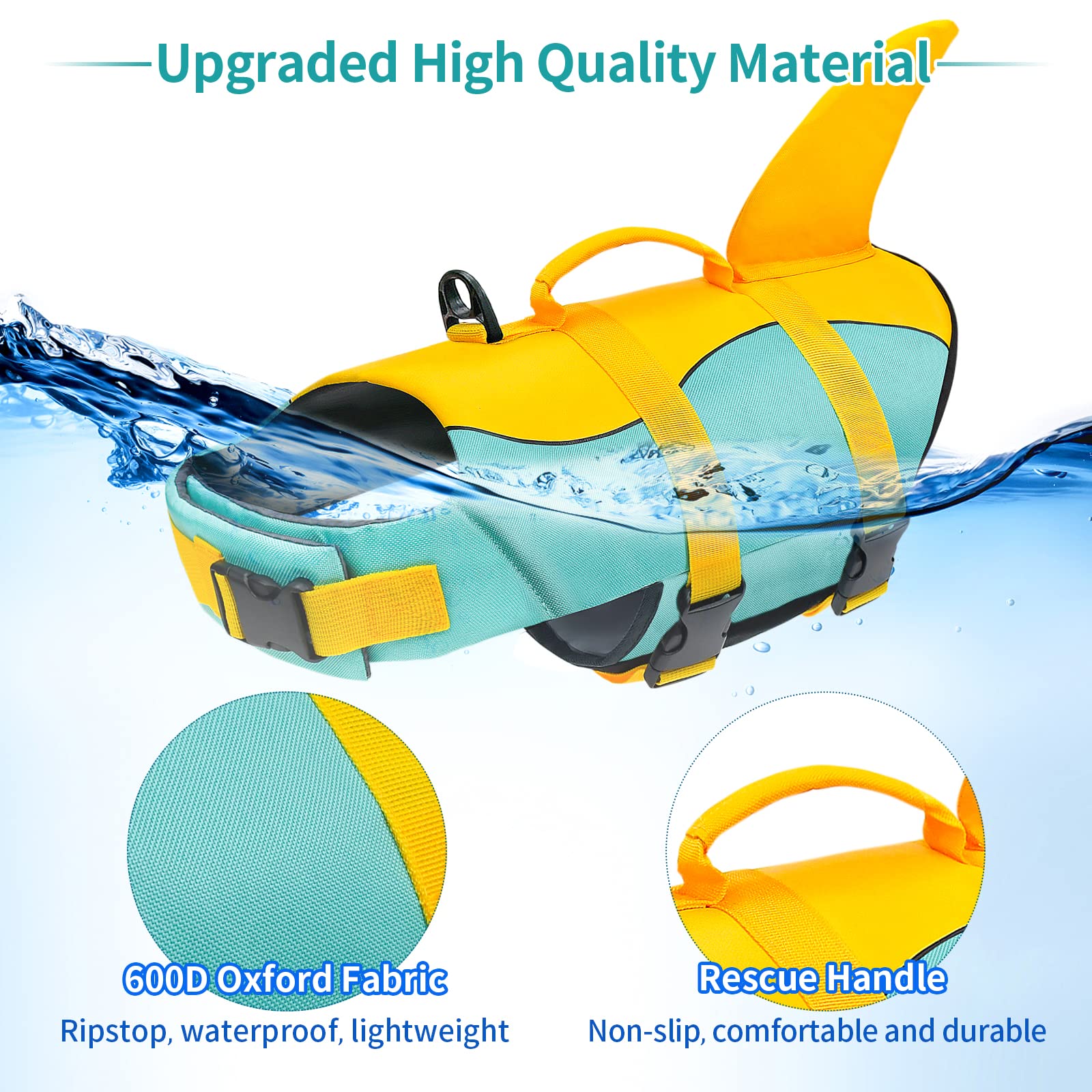 Malier Ripstop High Buoyancy Dog Life Vest - Shark Life Jacket for Swimming & Boating | High Visibility Puppy Lifesaver for Small, Medium & Large Dogs (X-Small) | Perfect for Beach, Pool & Water Sports Safety