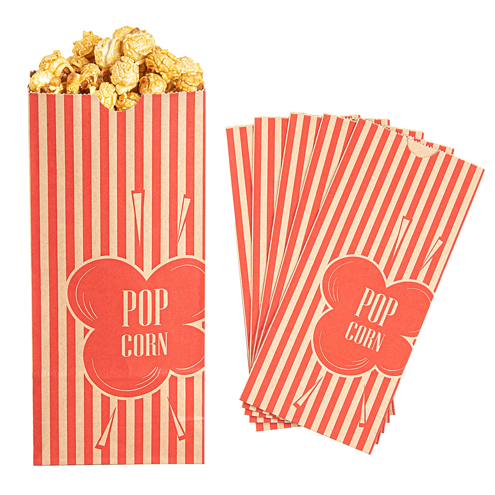 Bag Tek 2 oz Red & Kraft Paper Popcorn Bags - 5.25