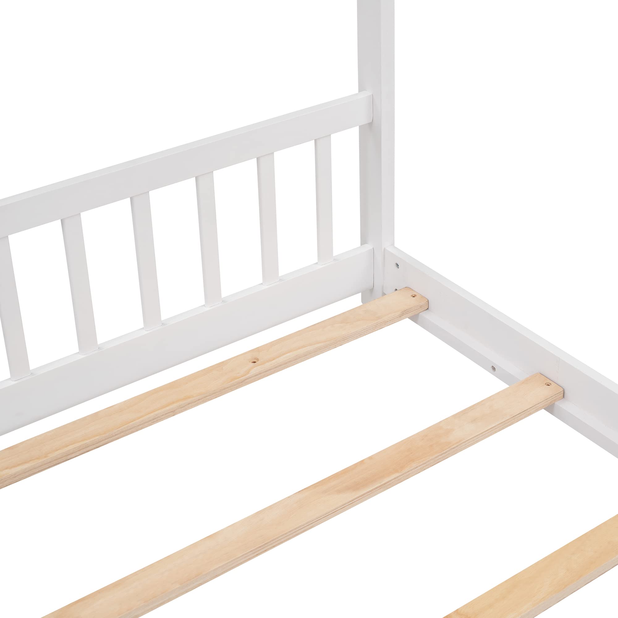 Full Size Kids House Bed - Wooden Playhouse Platform Bed with Headboard & Footboard for Boys & Girls - White - Perfect for Bedrooms, Playrooms & Kids' Sleepovers