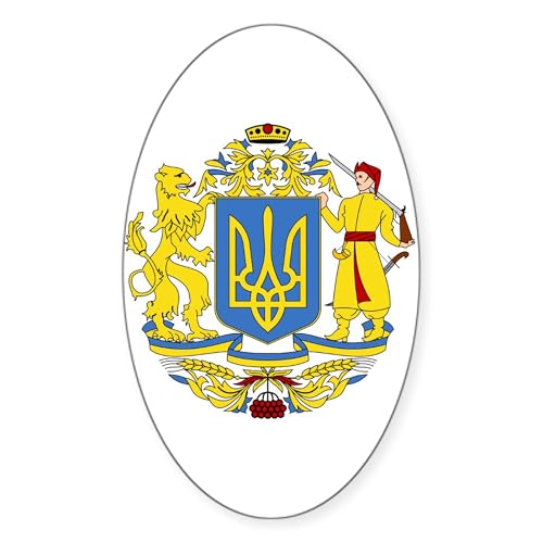 White - Ukraine Coat of Arms Oval Sticker