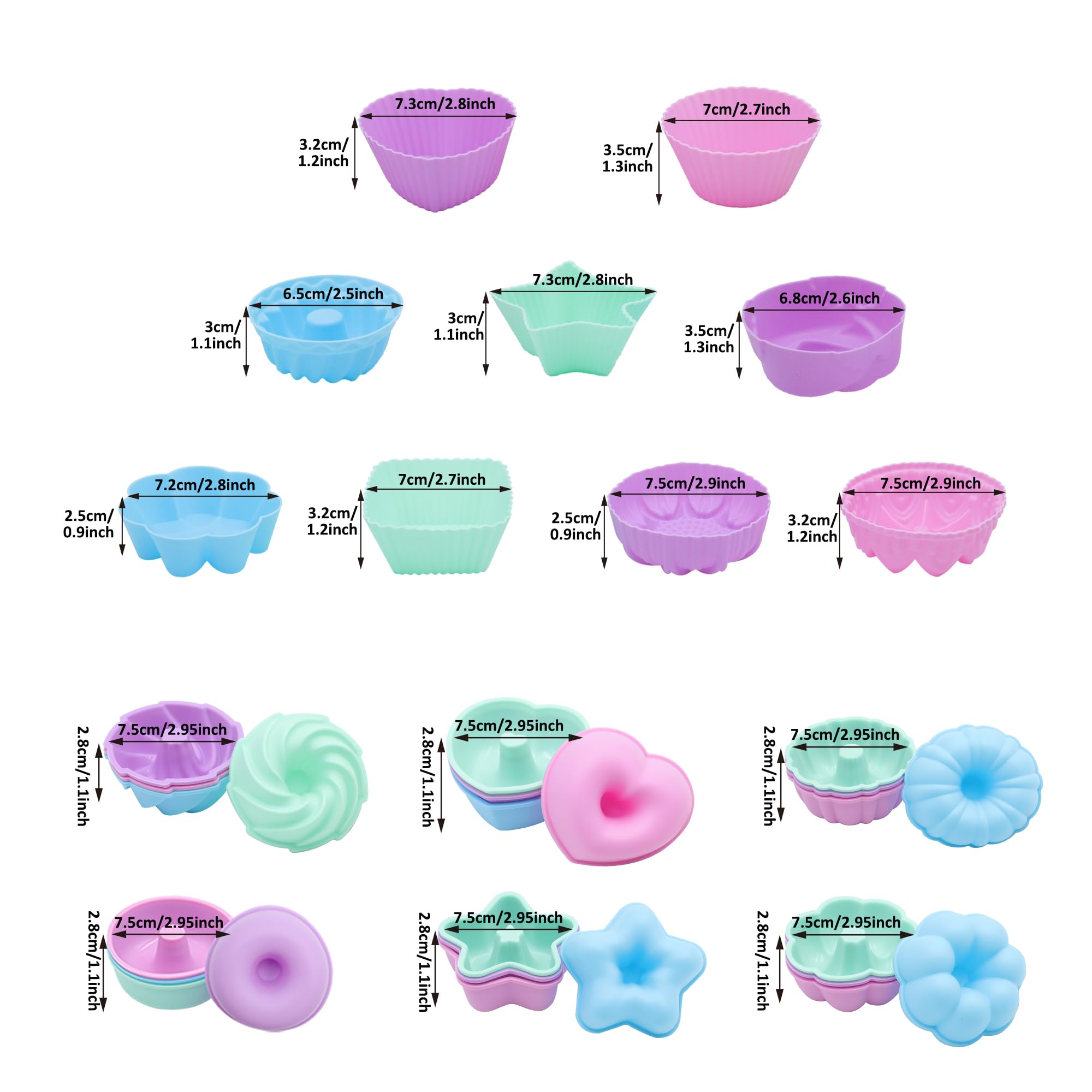 60 Pack Silicone Donut Molds - Nonstick Stackable Baking Cups for Muffins, Jelly, Bagel - Reusable Oven, Microwave & Dishwasher Safe - Perfect for Home Baking, Party Treats & DIY Desserts