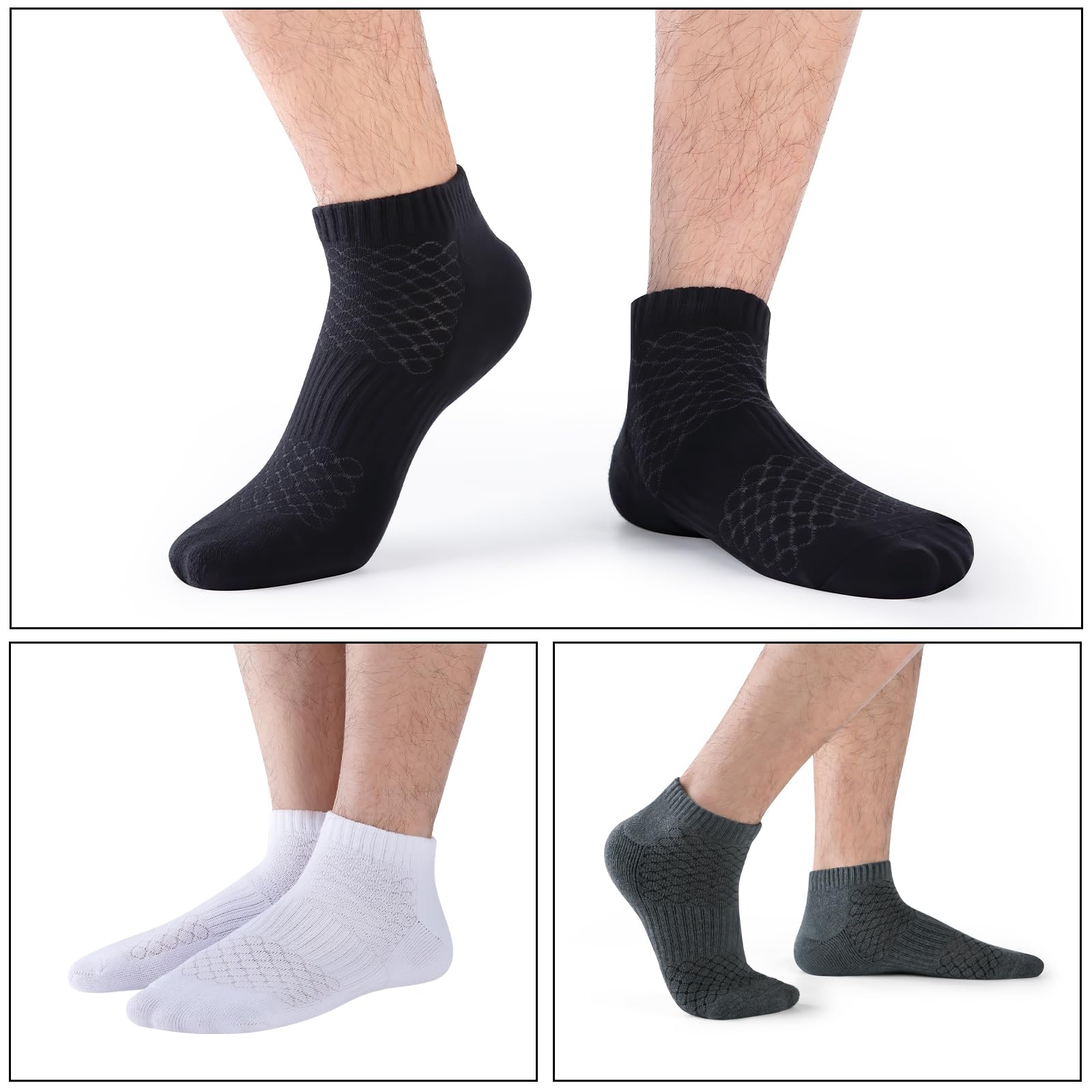 Monxiery Men's 100% Cotton Cushioned Ankle Socks - Athletic Performance Running Socks with Moisture Wicking & Breathable Technology for Sports, Workout & Everyday Comfort