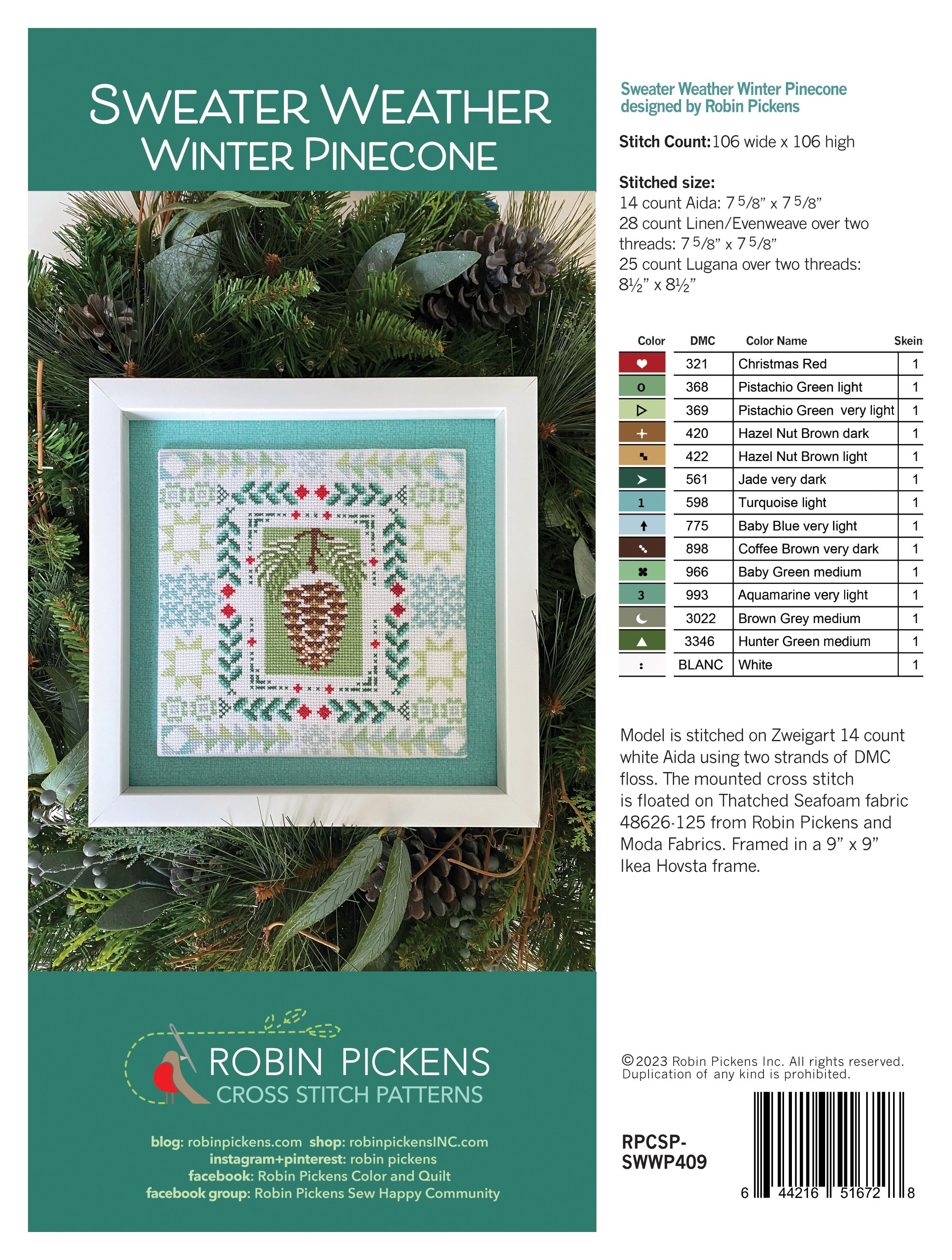 Winter Pinecone Cross Stitch Pattern - Cozy Sweater Weather Embroidery Kit for DIY Home Decor & Holiday Gifts