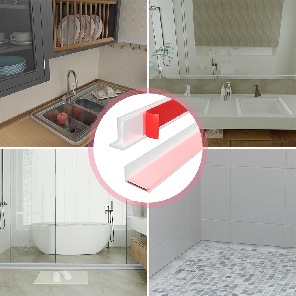 HASTHIP® 39 Inch Flexible Self-Adhesive Silicone Shower Threshold Water Dam - Splash Guard for Kitchen Countertop, Sink, Cooktop & Bathroom Tub - Prevent Water Leaks & Spills (Perfect for Wet Areas & Floor Protection)