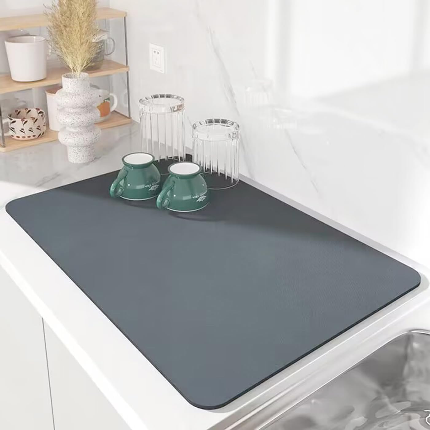 **Inferno 40x50cm Super Absorbent Kitchen Drying Mat for Dishes & Utensils | Quick-Dry, Non-Slip Dish Drying Mat | Grey Set of 2 | Perfect for Countertops, Sinks & Dish Racks**