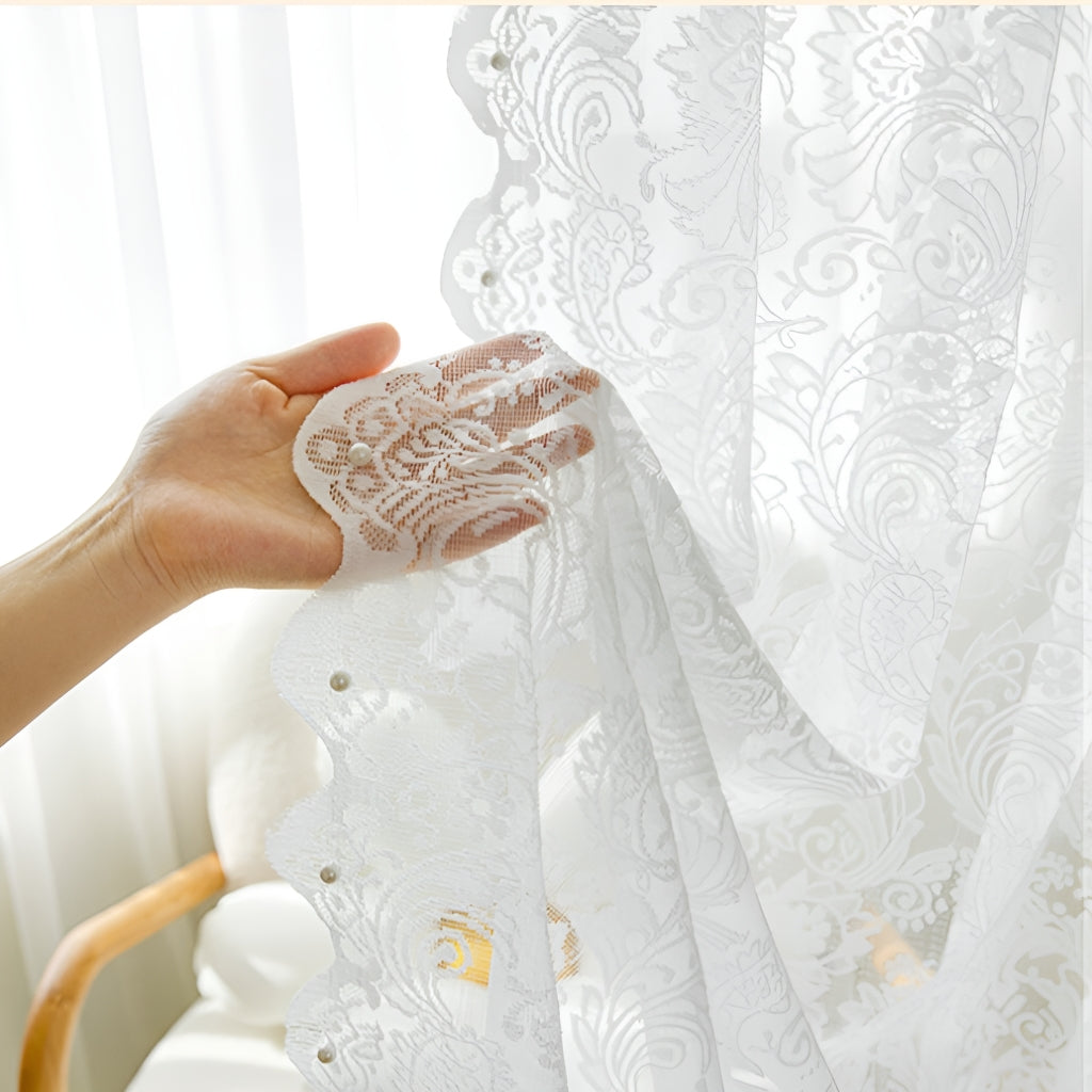Jaelynn Two Layer Velvet Lace Blackout Curtains for Bedroom - Custom Room Darkening Window Drapes for Home Decor, Insulated Thermal Noise Reducing Curtain Panels