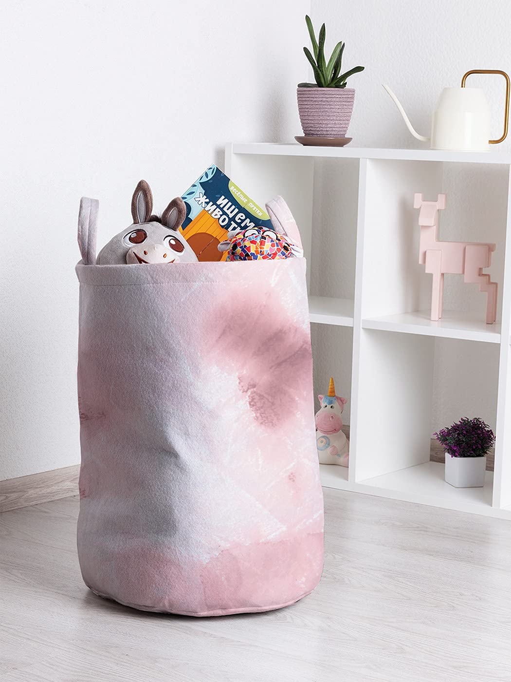 Ambesonne Wrinkled Look Pink Batik Laundry Bag with Drawstring Closure & Handle, 13