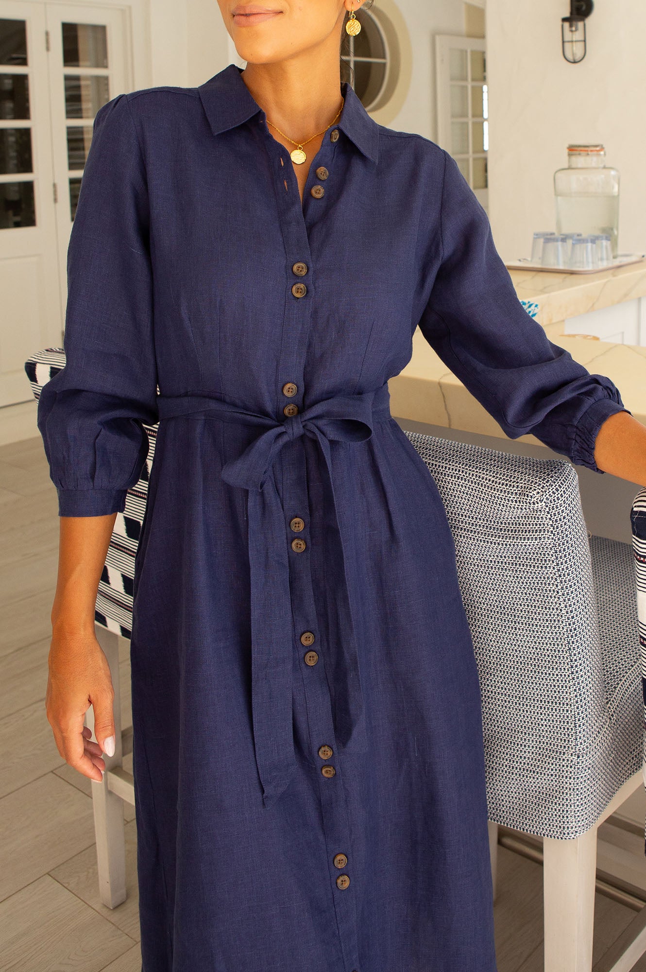 Premium Linen Shirt Dress for Women - Navy Blue Casual Summer Dress | Perfect for Beach, Vacation & Everyday Wear