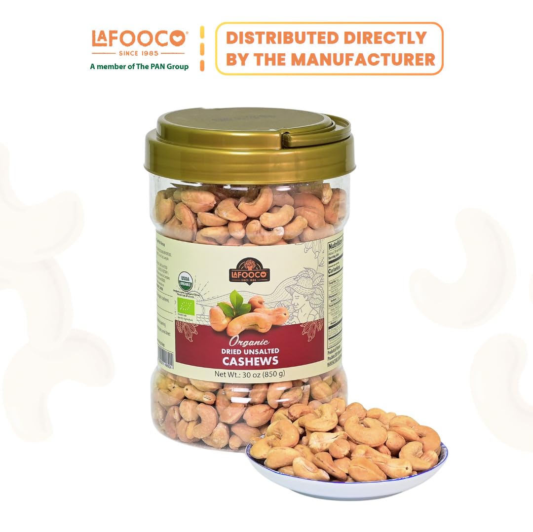 Organic Unsalted Roasted Cashews - Vegan Snacks for Gifts & Holidays (30 oz)