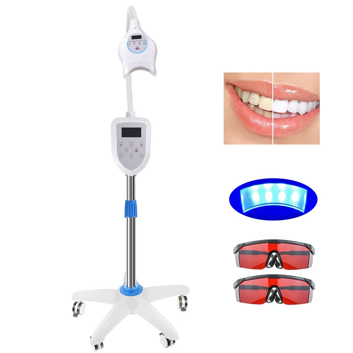 Professional 6 LED Teeth Whitening Machine with Blue & Red Light Therapy - Accelerates Bleaching for Brighter Smile | Perfect for Home Use & Dental Care