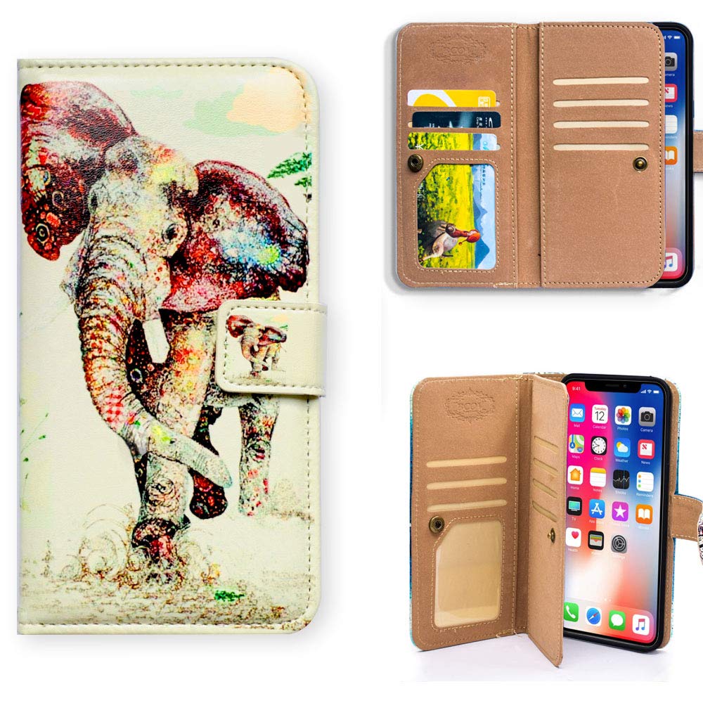 Premium PU Leather Elephant Pattern Wallet Case for iPhone 11 Pro Max - Flip Folio Cover with Card Slots, ID Holder & Wrist Strap | Perfect for Business, Travel & Everyday Protection
