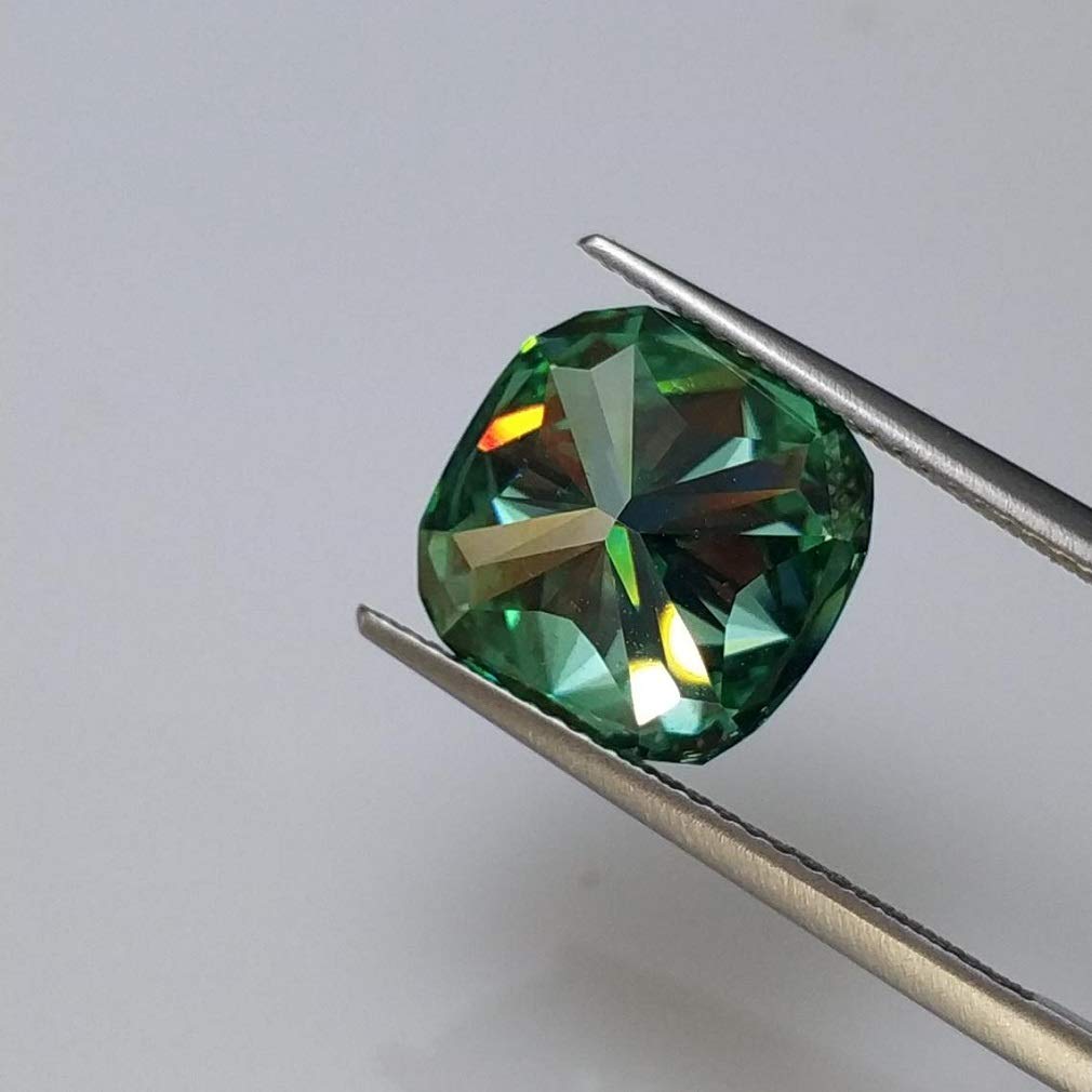 2.50CT Loose Green Moissanite Gemstone - VVS1 Clarity Cushion Cut for Vintage Rings, Jewelry & Watches | Perfect for Engagement Rings, Wedding Bands & Luxury Jewelry Making