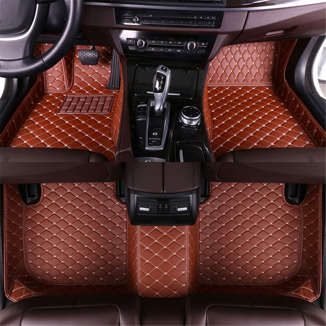 Premium All-Weather Car Floor Mats for Volvo S90 2018-2019 - Full Coverage Non-Slip Leather Liners in Brown - Perfect for Winter Snow, Rain Protection & Daily Commuting