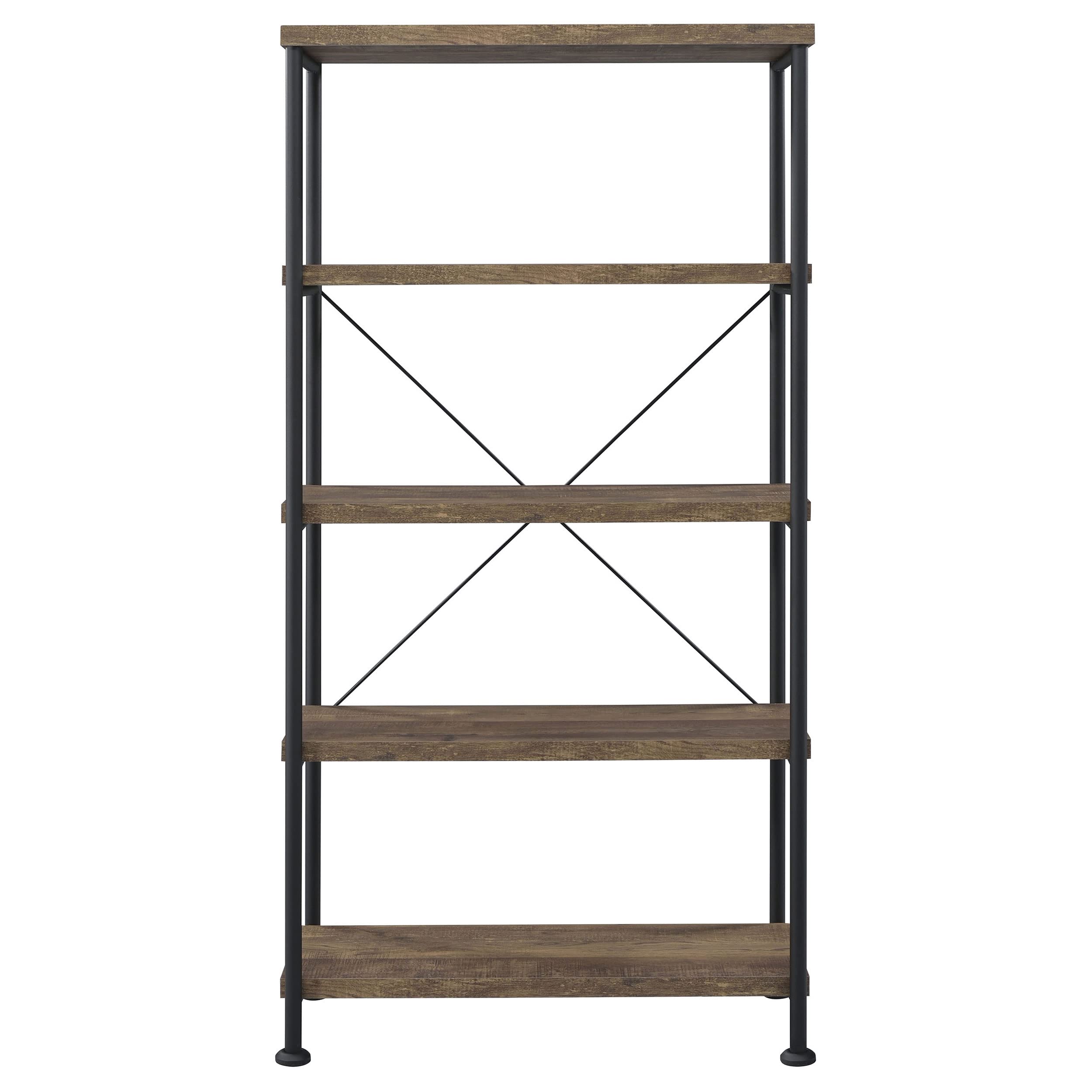 Coaster Furniture Analiese Rustic Industrial 4-Shelf Bookcase - Brown Oak & Black Composite Wood Shelves with Metal Frame - Perfect for Living Room, Office & Bedroom Storage