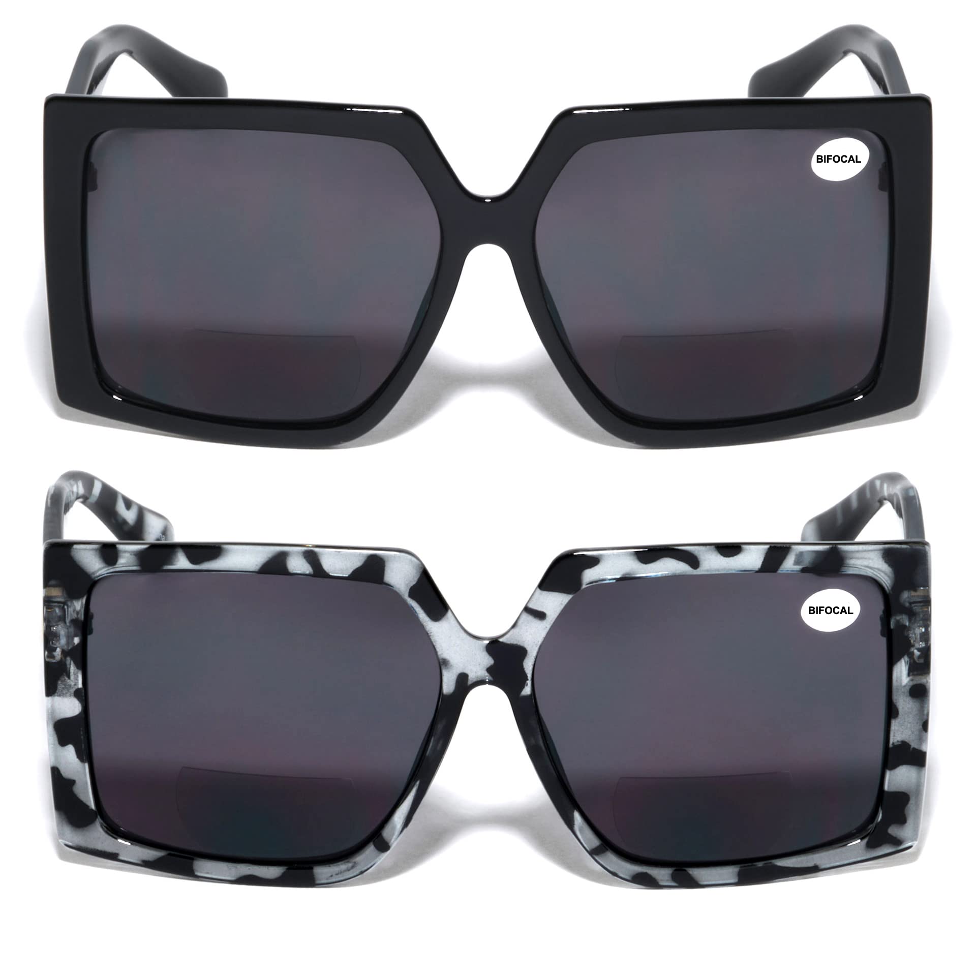 2 Pairs Square Oversize Women's BIFOCAL Reading Sunglasses for Outdoor Activities - Perfect for Beach, Driving, and Reading in Sunlight