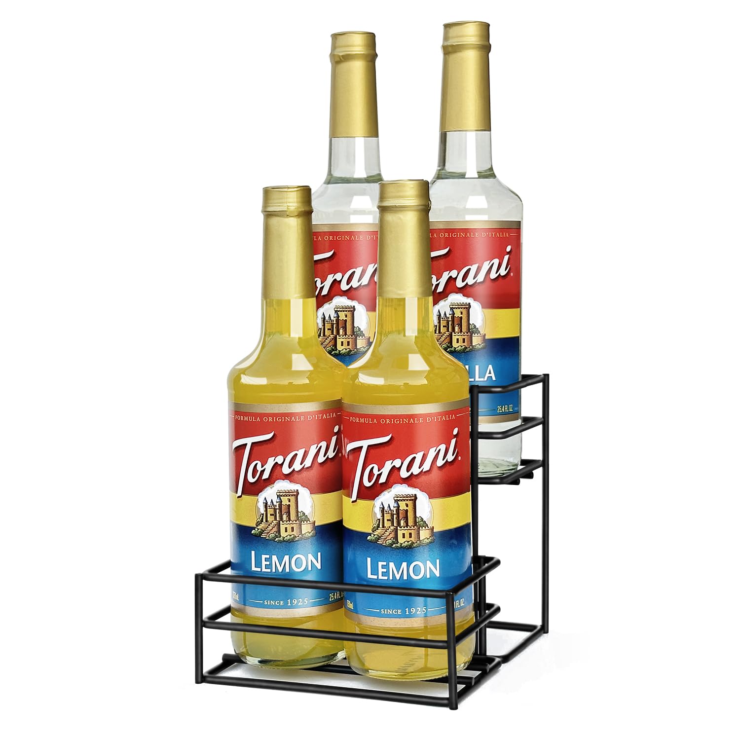 4-Tier Coffee Syrup Rack Organizer - Holds 4 Bottles for Coffee Bar, Kitchen & Home - Perfect for Storing Syrups, Wine, Salad Dressings & Condiments - Space-Saving Storage Solution for Bars, Cafes & Family Kitchens