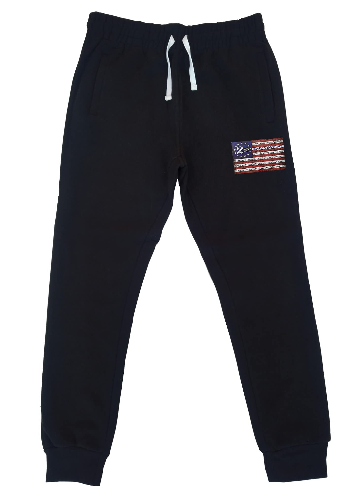 Koyotee Men's 2nd Amendment USA Flag Print Fleece Jogger Sweatpants - Comfortable Black Lounge Pants for Casual Wear, Gym & Outdoor Activities