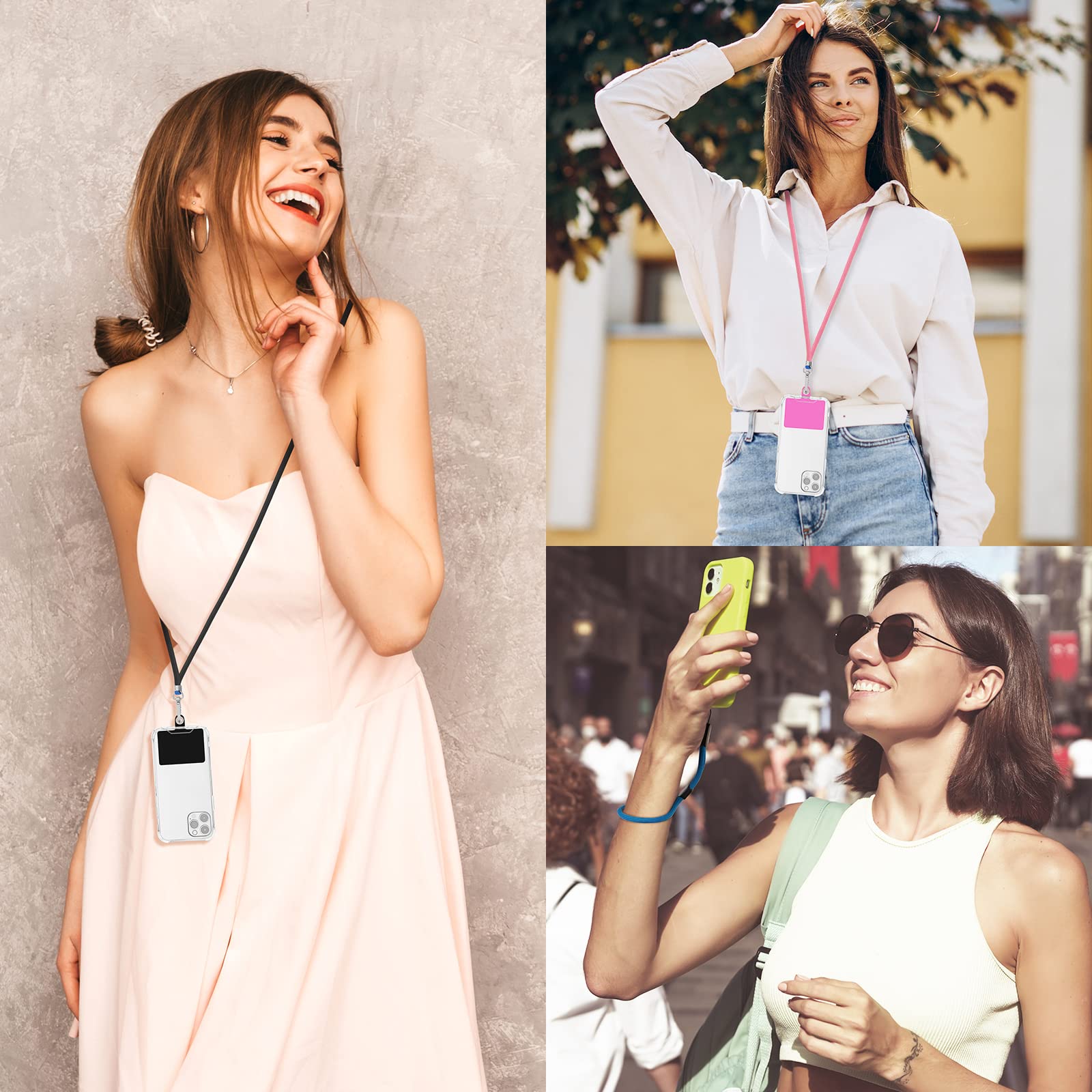 Universal 2-in-1 Phone Lanyard for Women - Adjustable Crossbody & Wrist Strap with 5 Connectors - Compatible with iPhone, Samsung & Most Smartphones (Black & Blue) - Perfect for Travel, Shopping & Hands-Free Convenience
