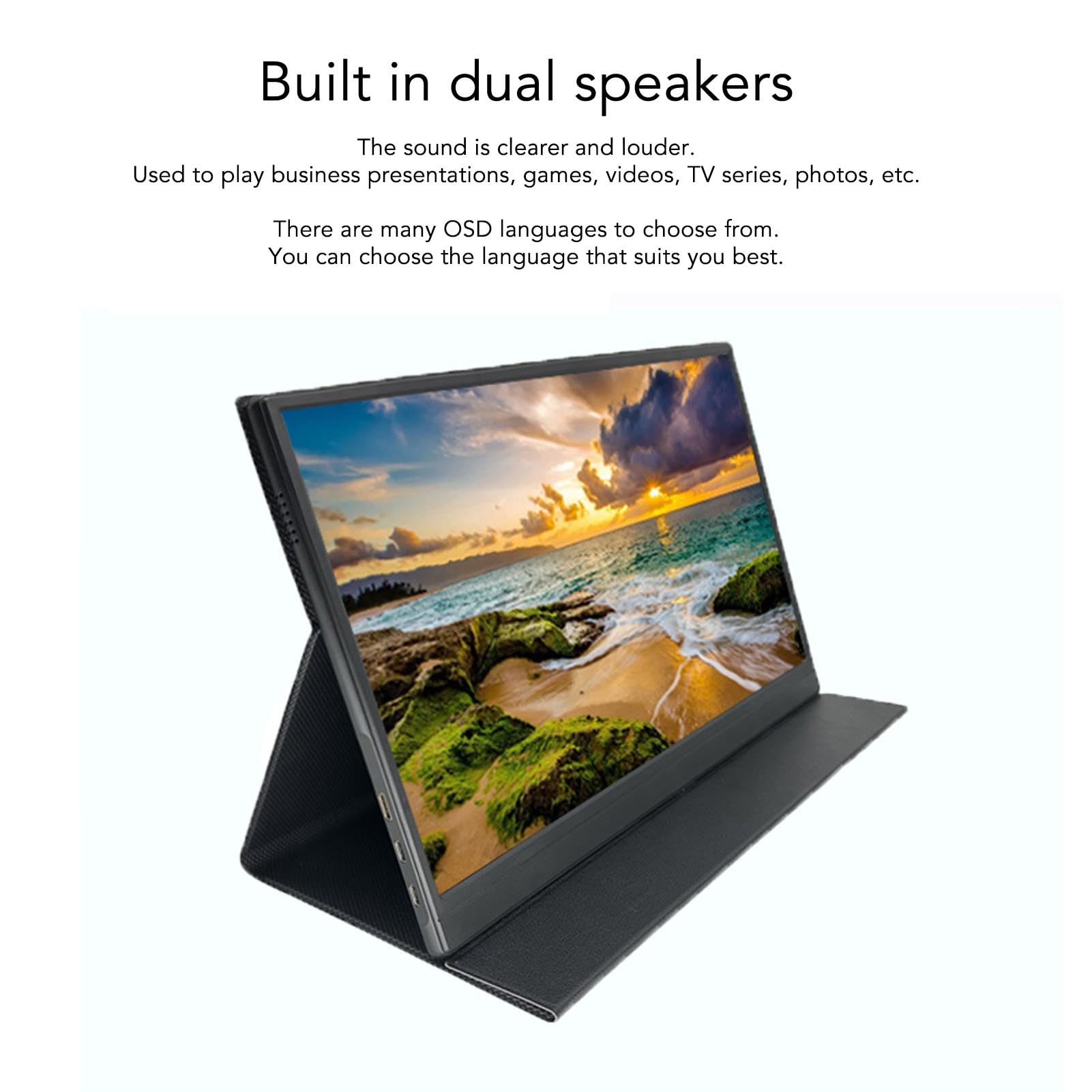 15.6 Inch Portable Monitor for Laptop - Plug and Play USB-C Travel Monitor with 100-240V EU Plug - Perfect for Business Trips, Gaming & Remote Work