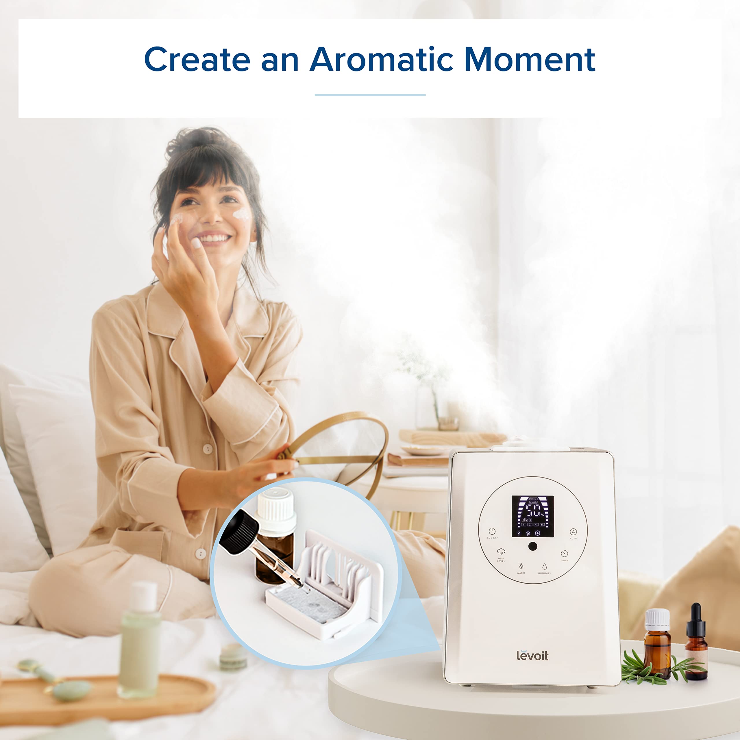 LEVOIT 6L Ultrasonic Humidifier - Warm & Cool Mist for Large Rooms, Bedrooms & Whole House | Built-in Humidity Sensor, Essential Oil Diffuser | Whisper Quiet with Timer | Ideal for Dry Air Relief, Baby Nurseries & Plant Care (White)