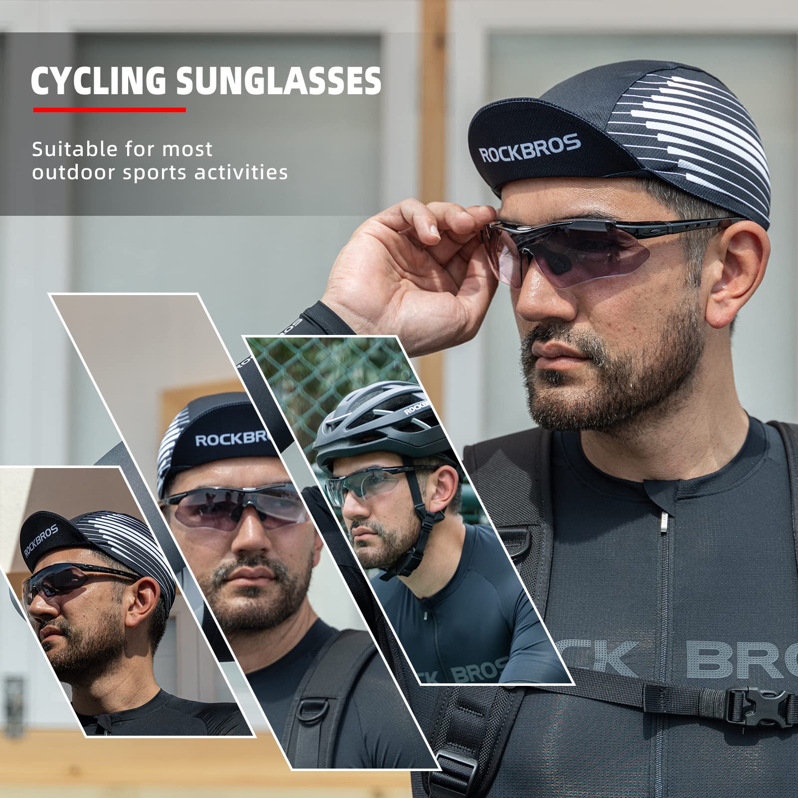 ROCKBROS Photochromic Sports Sunglasses for Men - Polarized Cycling Glasses with Removable Elastic Band - UV Protection for Pickleball, Mountain Biking & Outdoor Activities