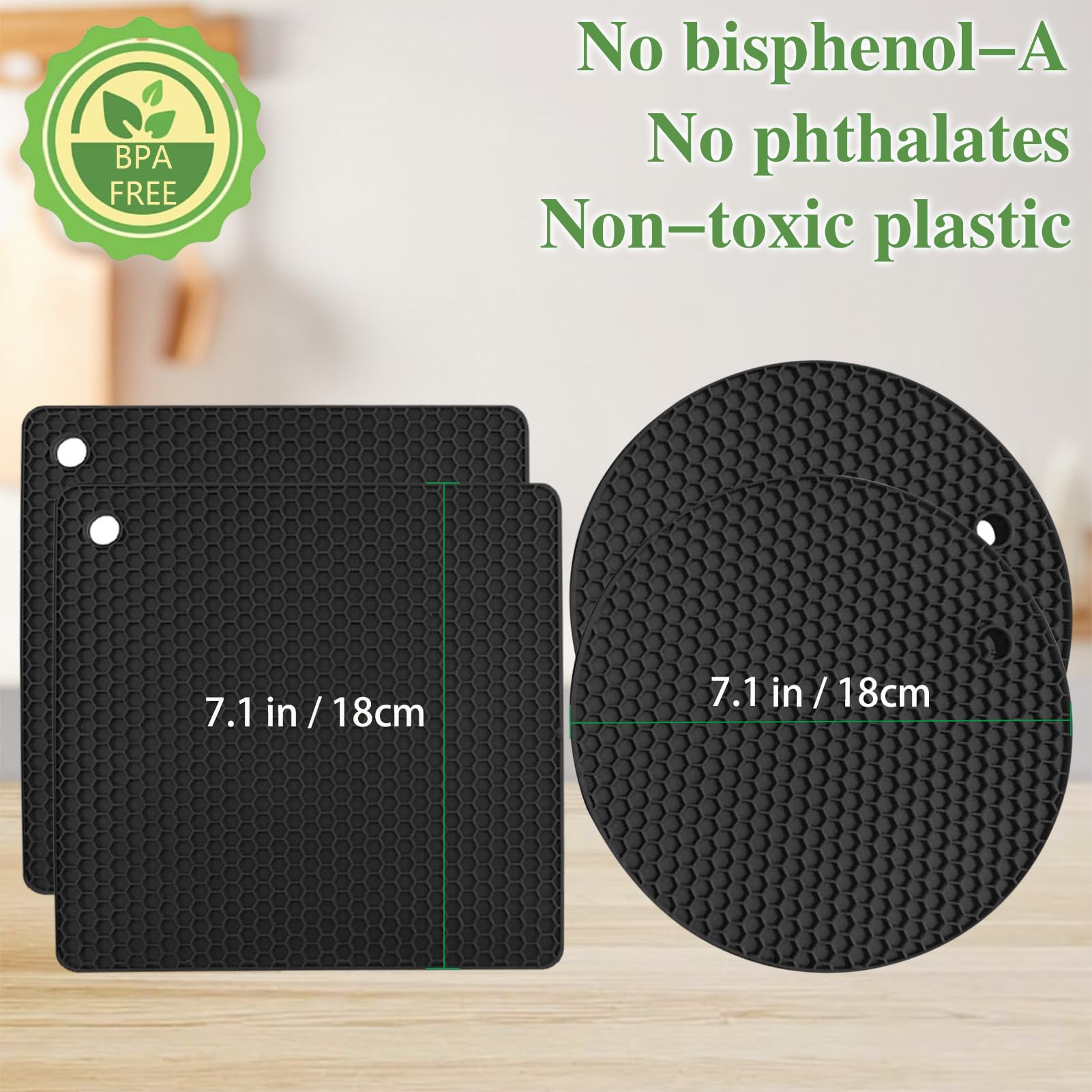 8 Pack Silicone Trivet Mats - Heat Resistant Pot Pads for Hot Pans, Non-Slip & Easy to Clean Kitchen Accessories (Black) - Perfect for Dining Tables, Countertops & Outdoor BBQ Use