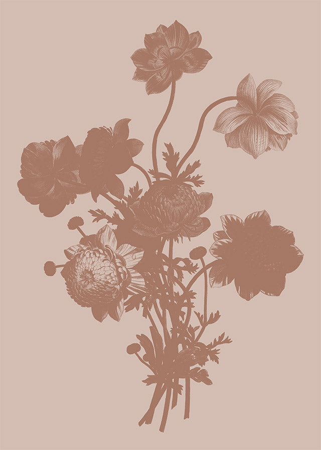 Flowers Silhouette 2 in Pantone Mocha Mousse - Home Decor Wall Art for Living Room, Bedroom & Office