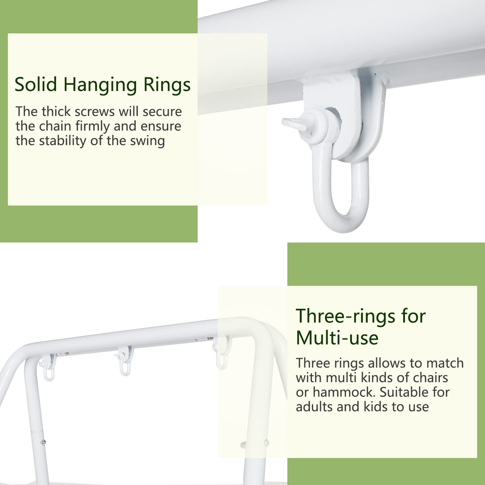 Heavy-Duty Wrought Iron Hammock Chair Stand with 3 Rings - Adjustable 4-Legged Swing Stand for Indoor/Outdoor Use - Sensory Swing Stand with Non-Slip Foot Pads - Perfect for Porch, Patio, Garden, Nursery or Meditation Space (White)