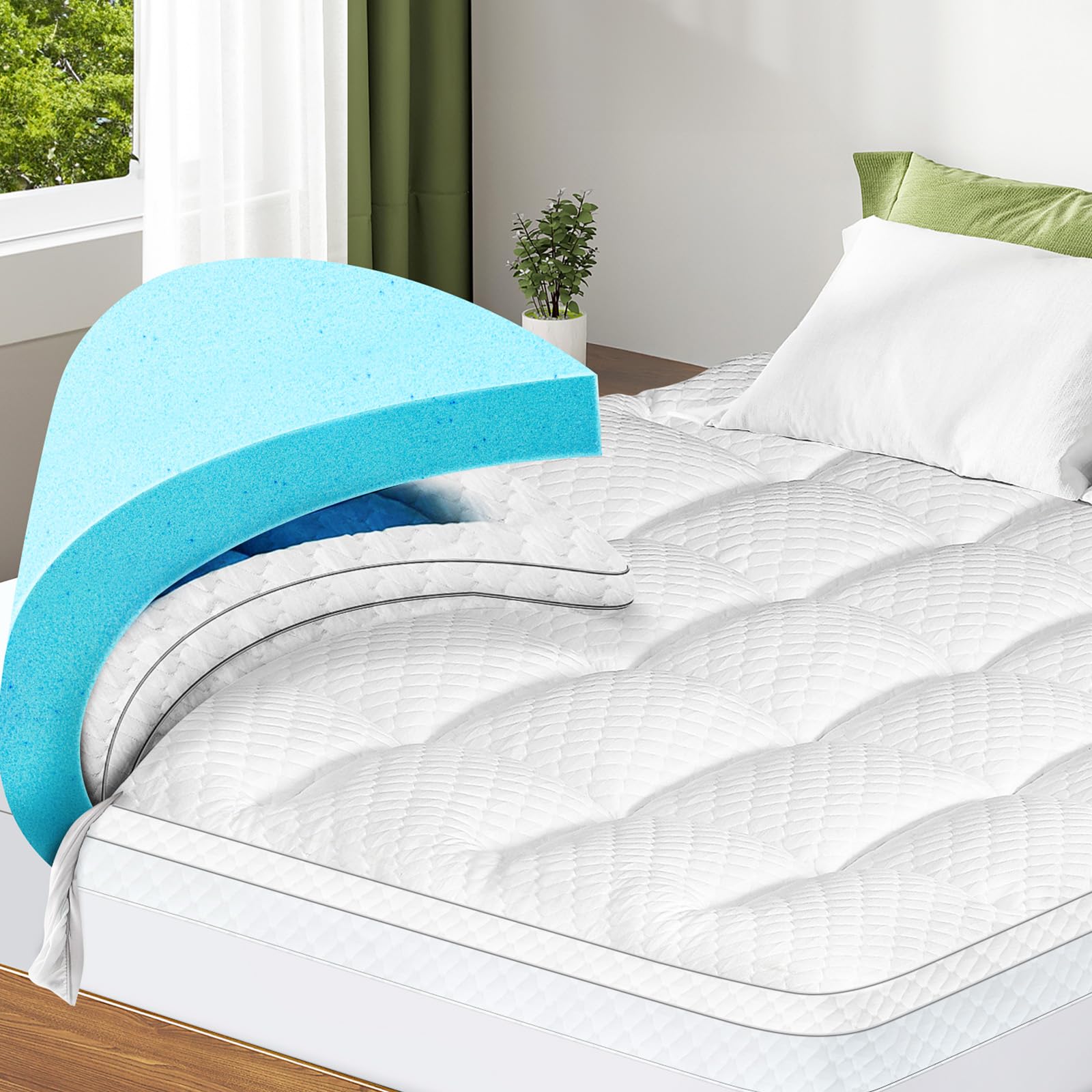 3 Inch Dual Layer Cooling Gel Memory Foam Mattress Topper King Size - 2 Inch Gel Infused Memory Foam with 1 Inch Pillow Top, Fits 8-21 Inch Deep Pocket Mattresses | Perfect for Hot Sleepers & Pressure Relief, Enhances Comfort for Side, Back & Stomach Sleepers