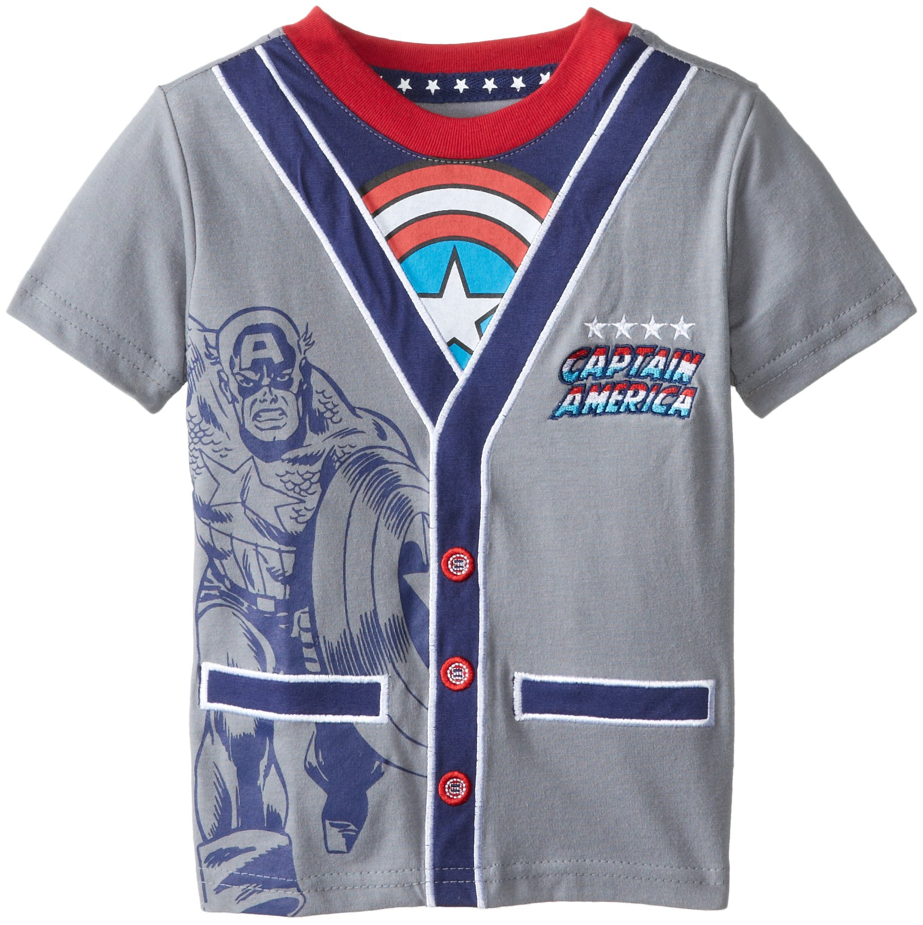 Marvel Captain America Boys' Cardigan T-Shirt - Superhero Costume & Casual Wear for Kids | Halloween, Cosplay, Birthday Party Outfit