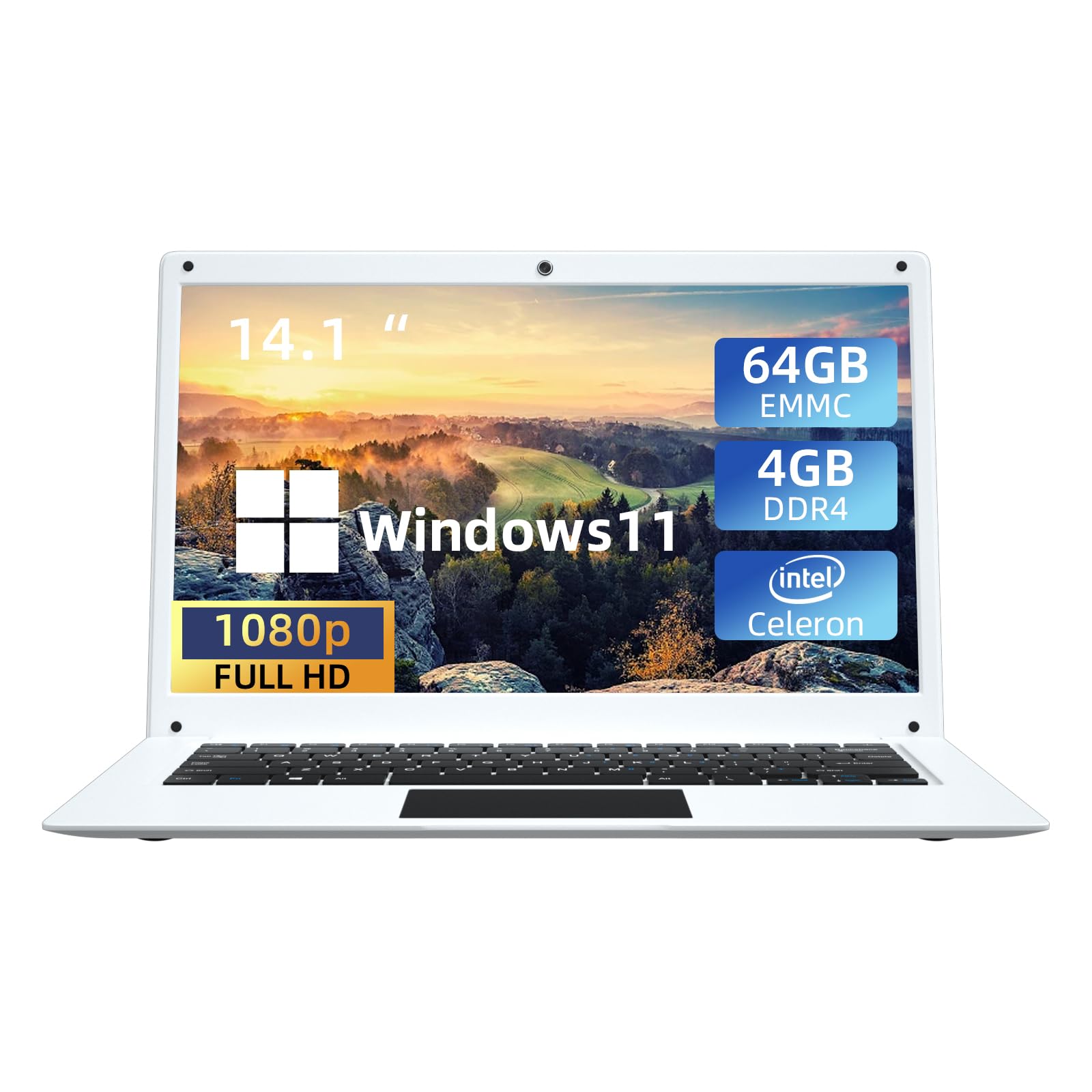 14.1'' Windows 11 Laptop - Intel Celeron N3450 Processor, 1920x1080 FHD IPS Display, Ultra Slim Notebook with 4GB RAM & 64GB eMMC, Bluetooth 4.2 - Perfect for Work, Study & Home Office Use