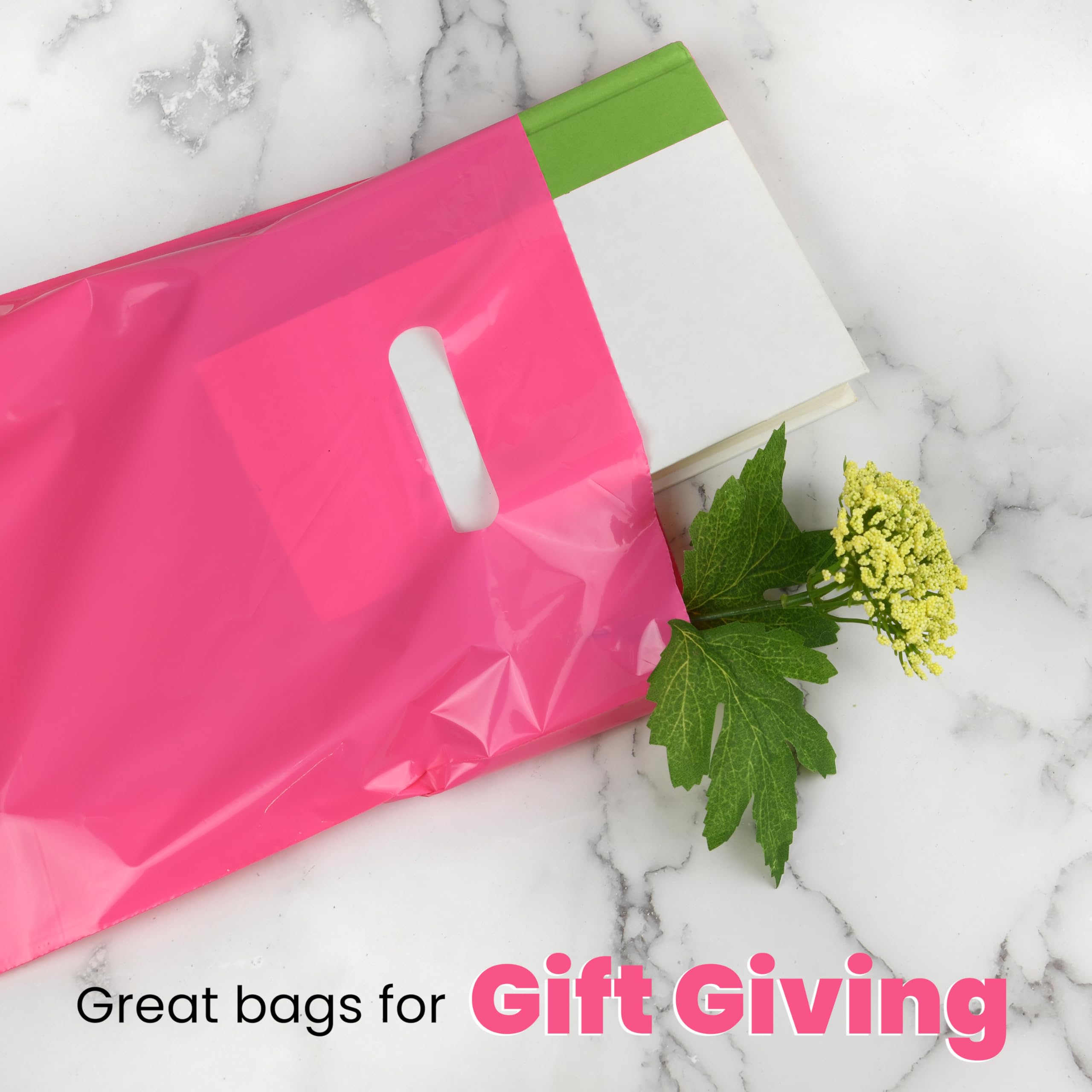 200 Pack Pink & Purple Glossy Merchandise Bags - 9x12 Inch Shopping Bags with Die-Cut Handles, 1.25 Mil Plastic Gift Bags for Retail Stores, Boutiques & Party Favors - Perfect for Weddings, Baby Showers & Birthday Gifts