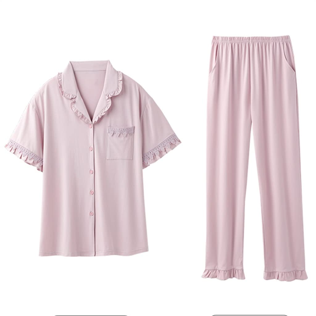 Women's Cotton Summer Pajama Set - Short Sleeve Top & Lounge Pants (Purple, Size M) | Soft Breathable Sleepwear for Nighttime Comfort & Relaxation at Home