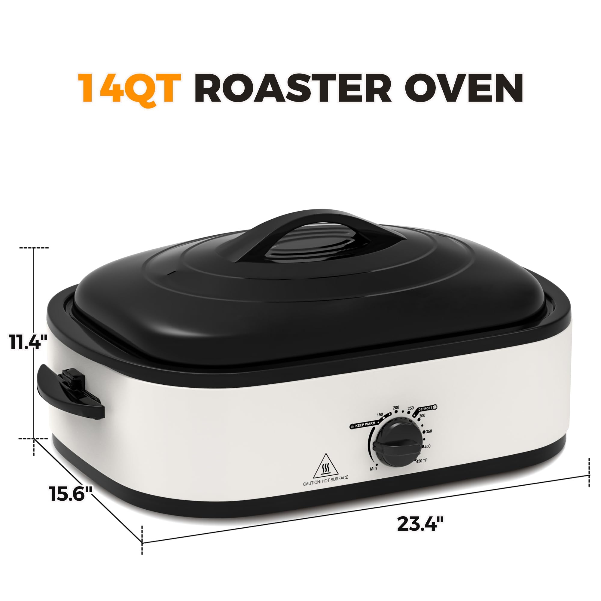 14 Quart Electric Roaster Oven with Self-Basting Lid & Stainless Steel Pan - Perfect for Thanksgiving Turkey, Holiday Roasts, and Large Family Gatherings