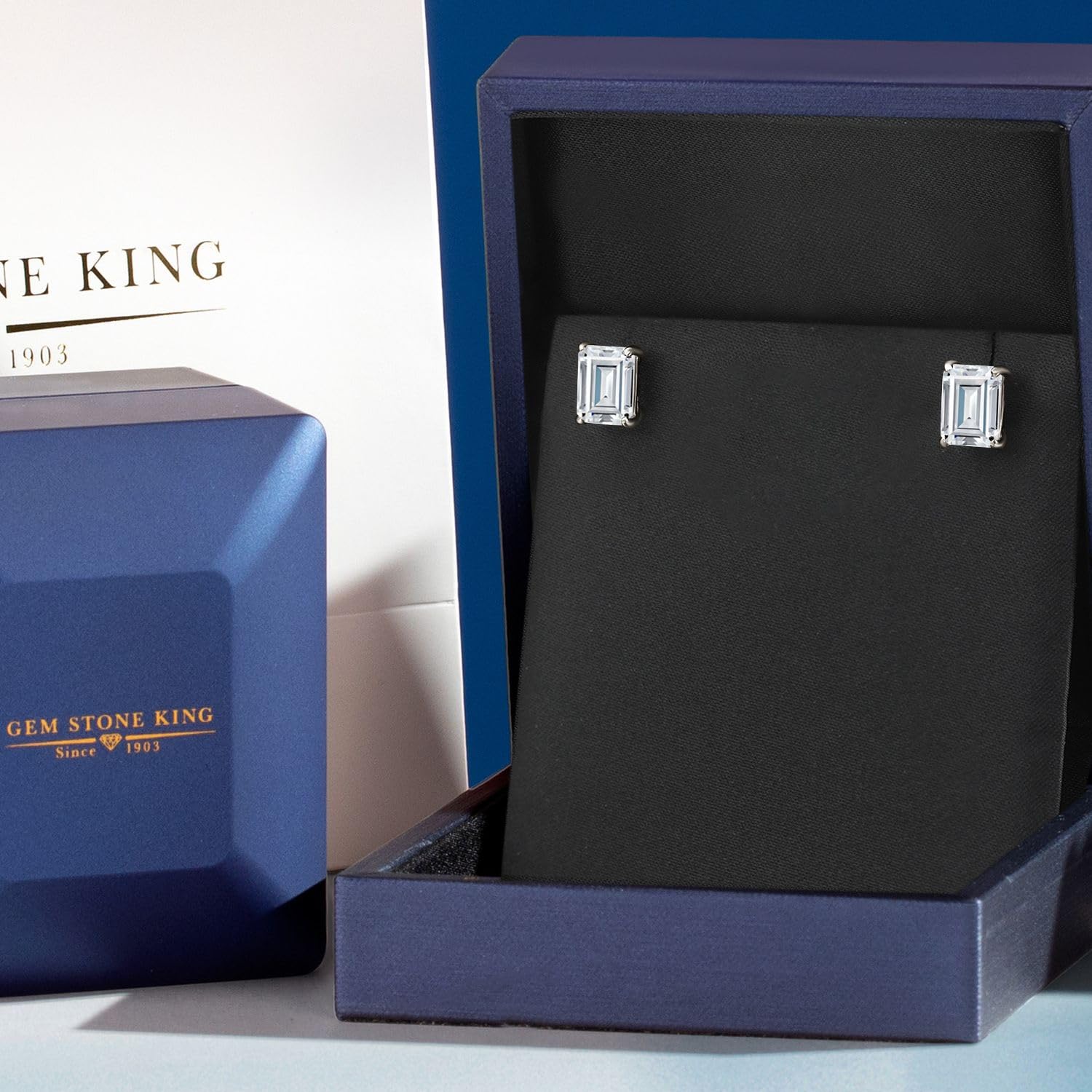 14K White Gold Emerald Cut 8X6MM Birthstone Stud Earrings for Women & Men | Gem Stone King | Perfect for Gifts, Anniversaries & Everyday Elegance