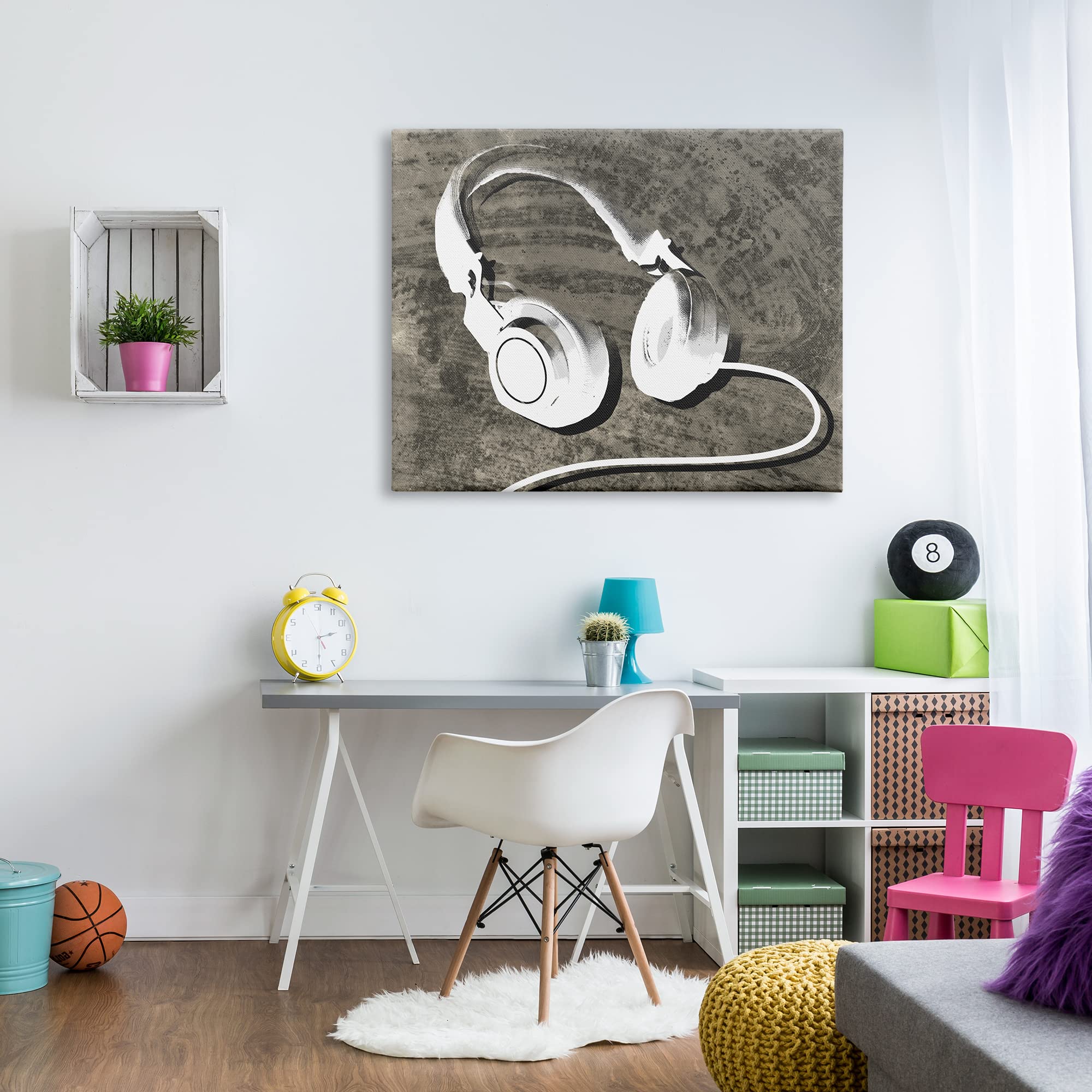Stupell Industries Music Headphone Canvas Wall Art - Brown Rustic Wood Grain Design by Daphne Polselli, 48x36 Inches, White - Perfect for Music Lovers' Bedroom & Studio Decor
