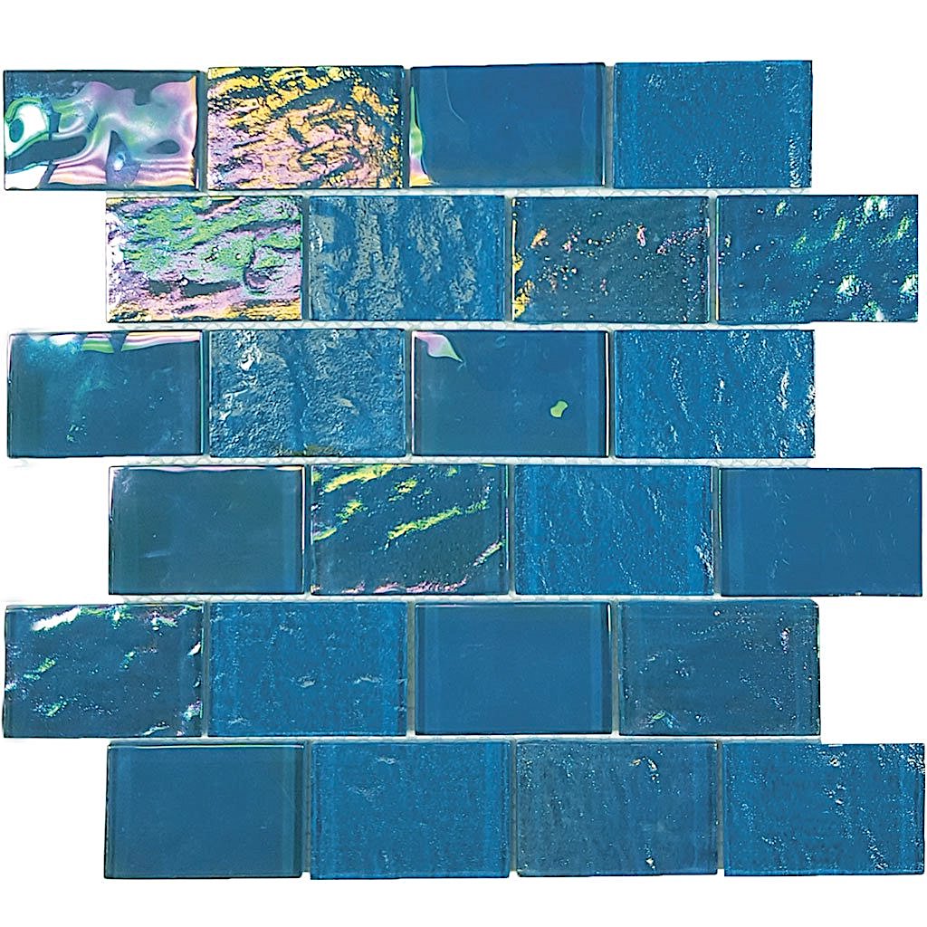 Iridescent Glass Tile SoCal Turquoise 2x3 - Stunning Backsplash for Kitchen & Bathroom Decor