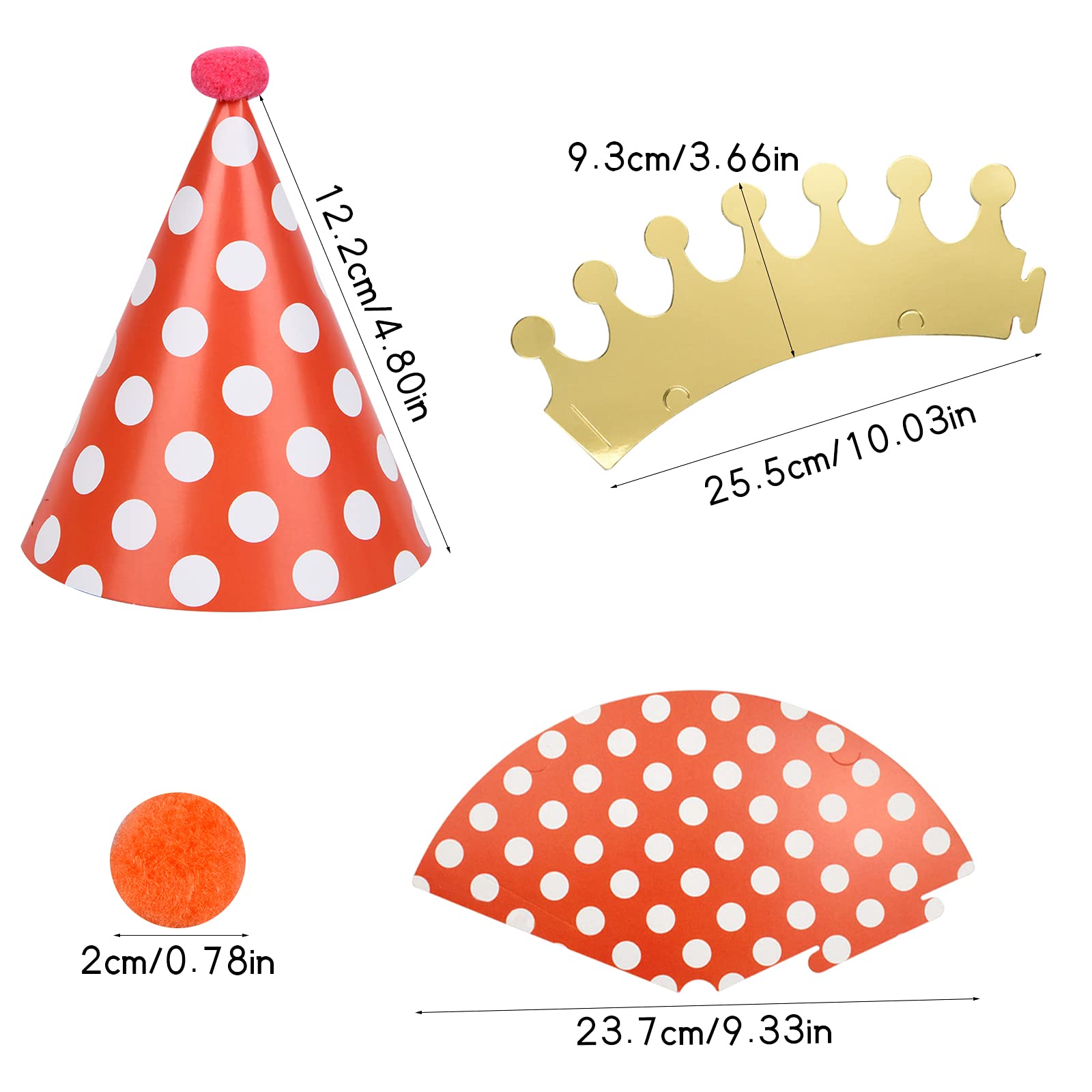 Chstarina 11-Piece Party Hat Set - Colorful Birthday Cone Hats with Pom Poms for Kids, Girls, Boys & Adults | Includes 9 Cone Hats + 2 Crowns | Perfect for Birthday Parties, Baby Showers & Festive Celebrations